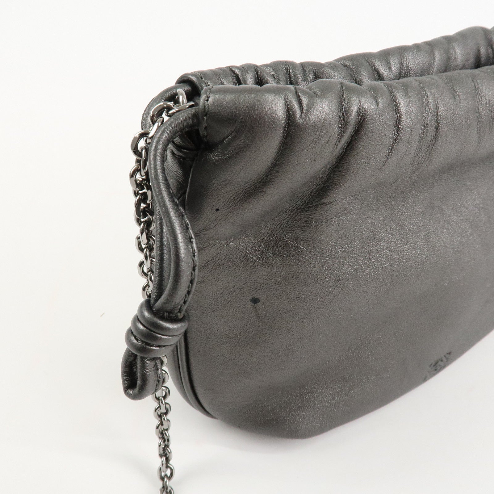 LOEWE Anagram Leather Chain Shoulder Bag Silver Used