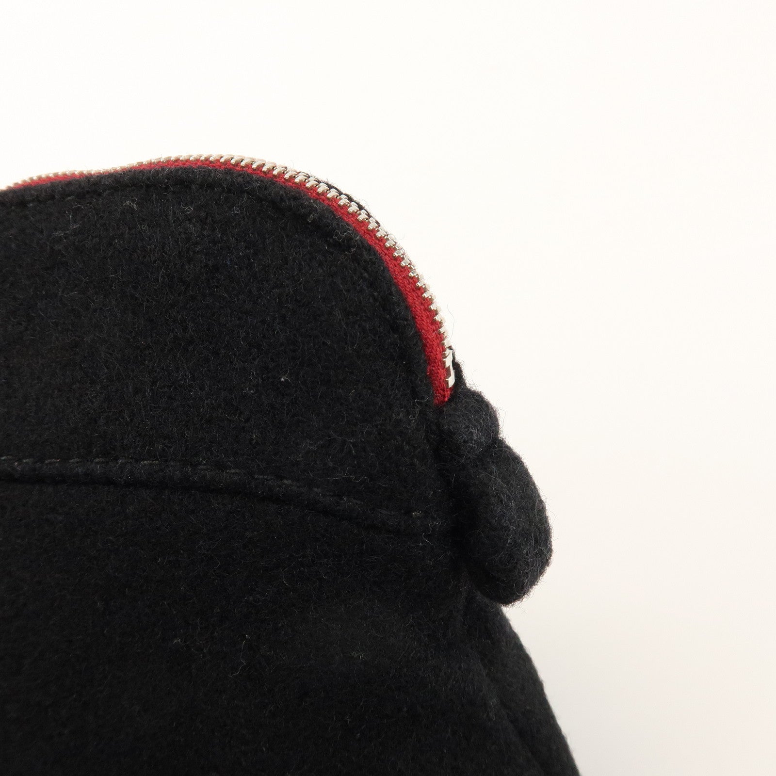 HERMES Bolide Pouch MM Wool Leather Cosmetic Pouch Black Red