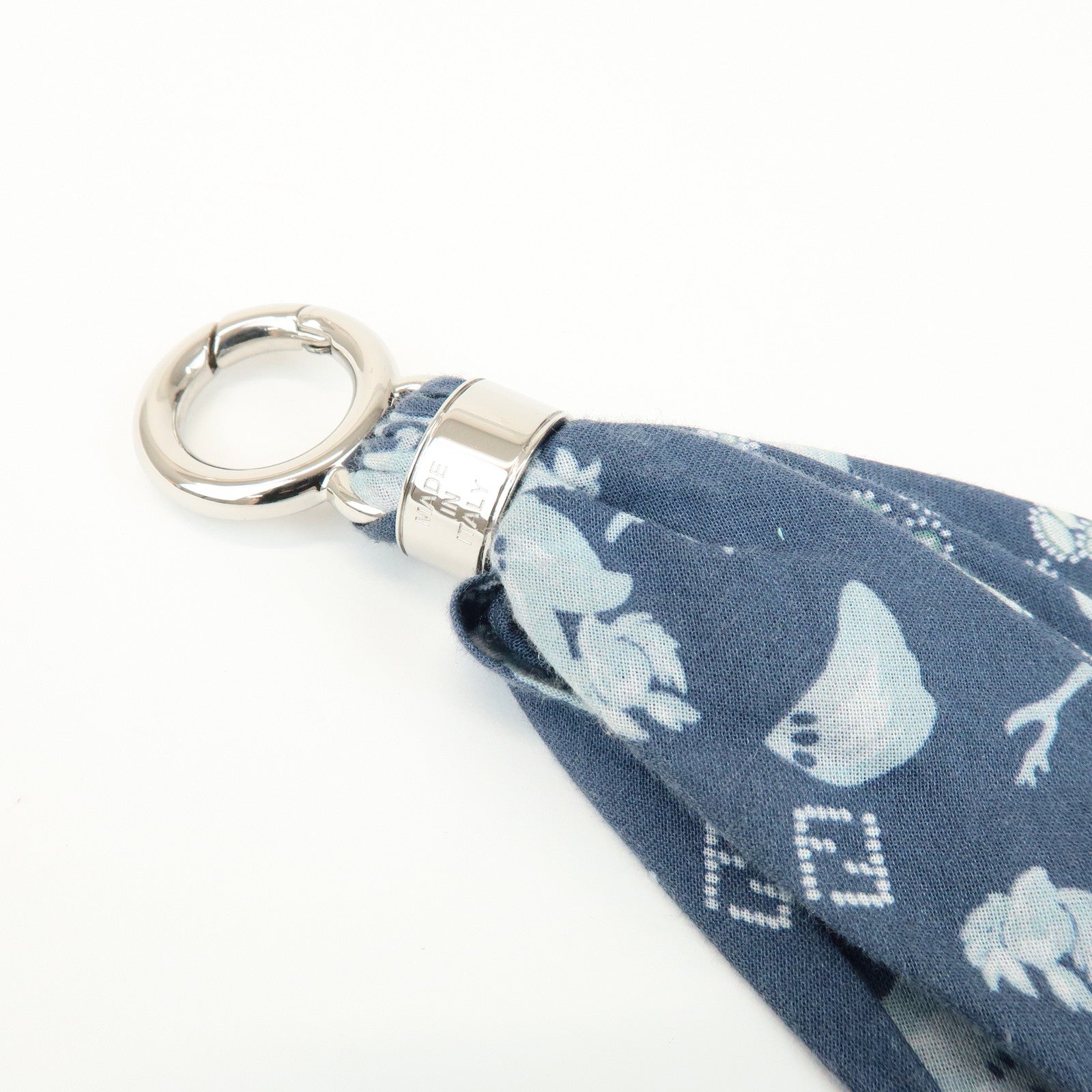 FENDI Logo Metal Cotton Bag Charm Key Chain Blue 7AS386