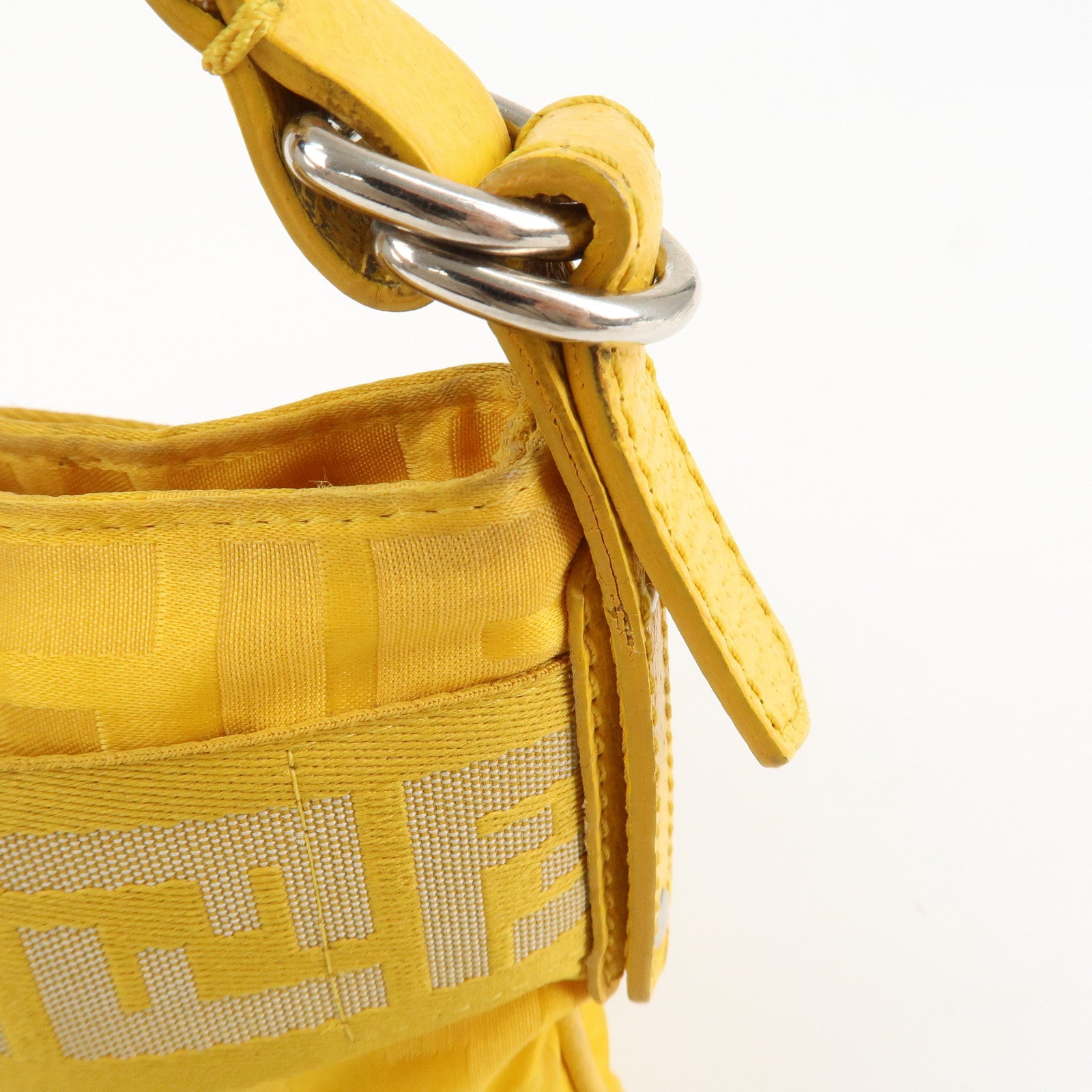 FENDI Nylon Leather Shoulder Bag Hand Bag Yellow 8BR500 Used