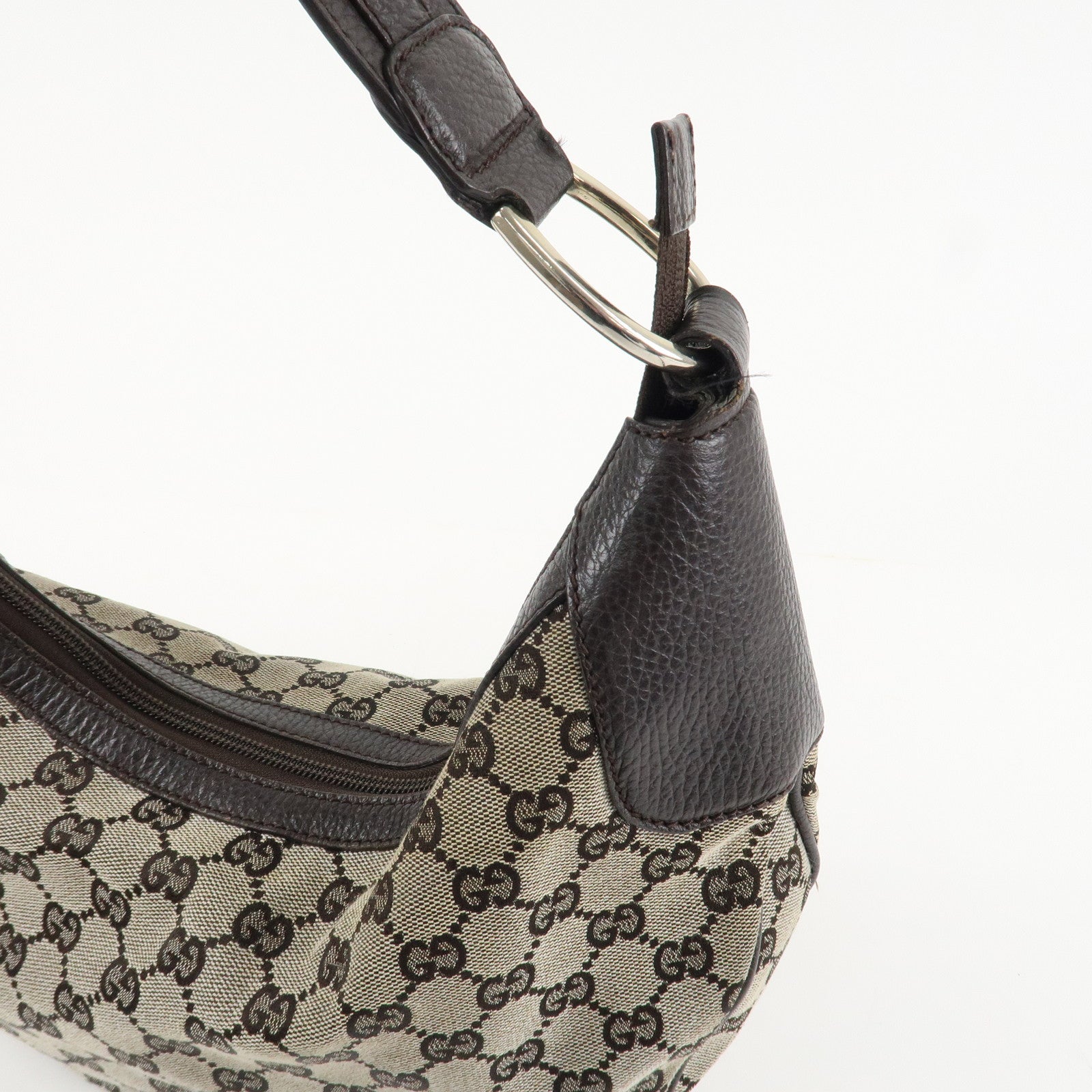 GUCCI GG Canvas Leather Shoulder Bag Hand Bag Brown 257297 Used