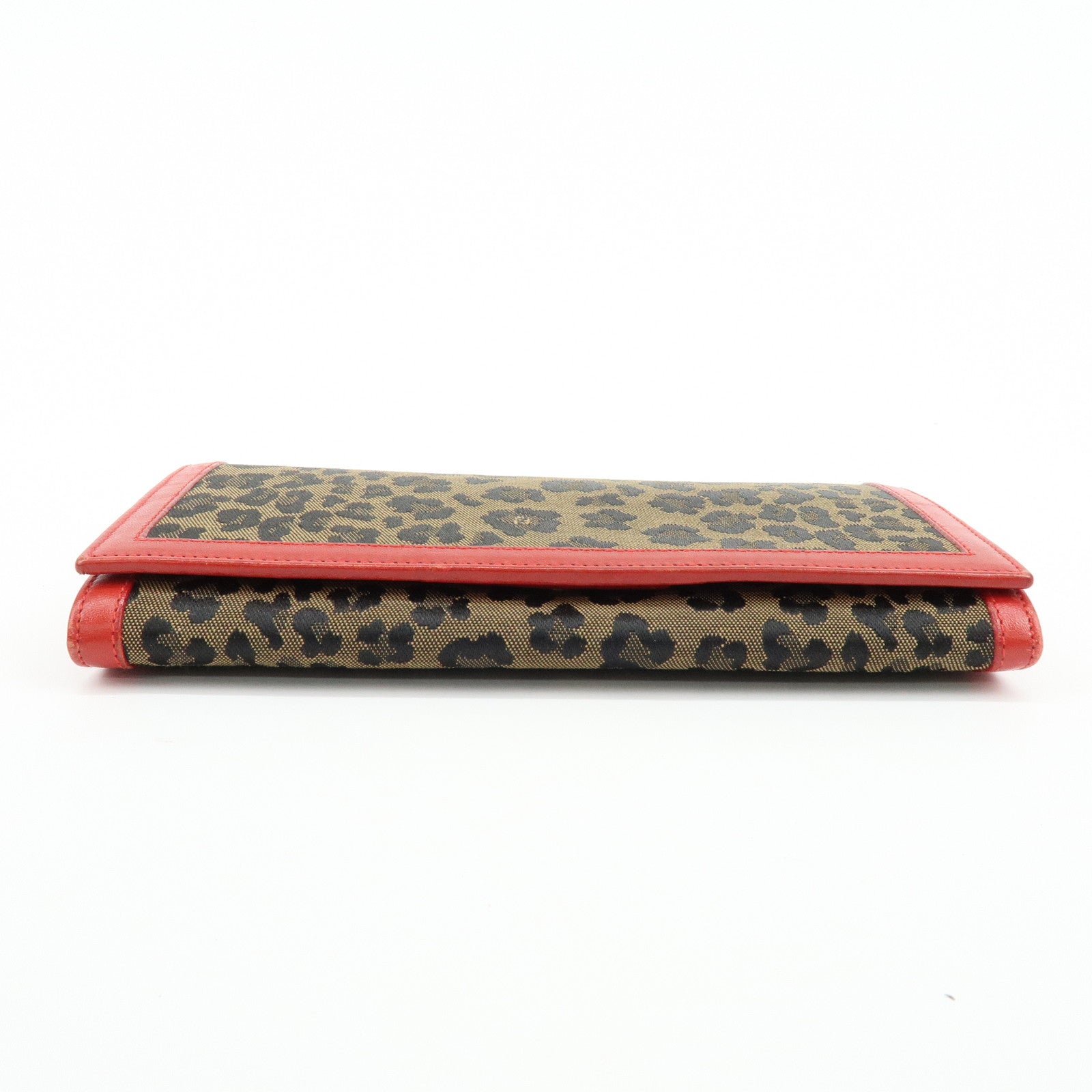 FENDI Zucca Canvas Leather Long Wallet Leopard Brown Red 30851