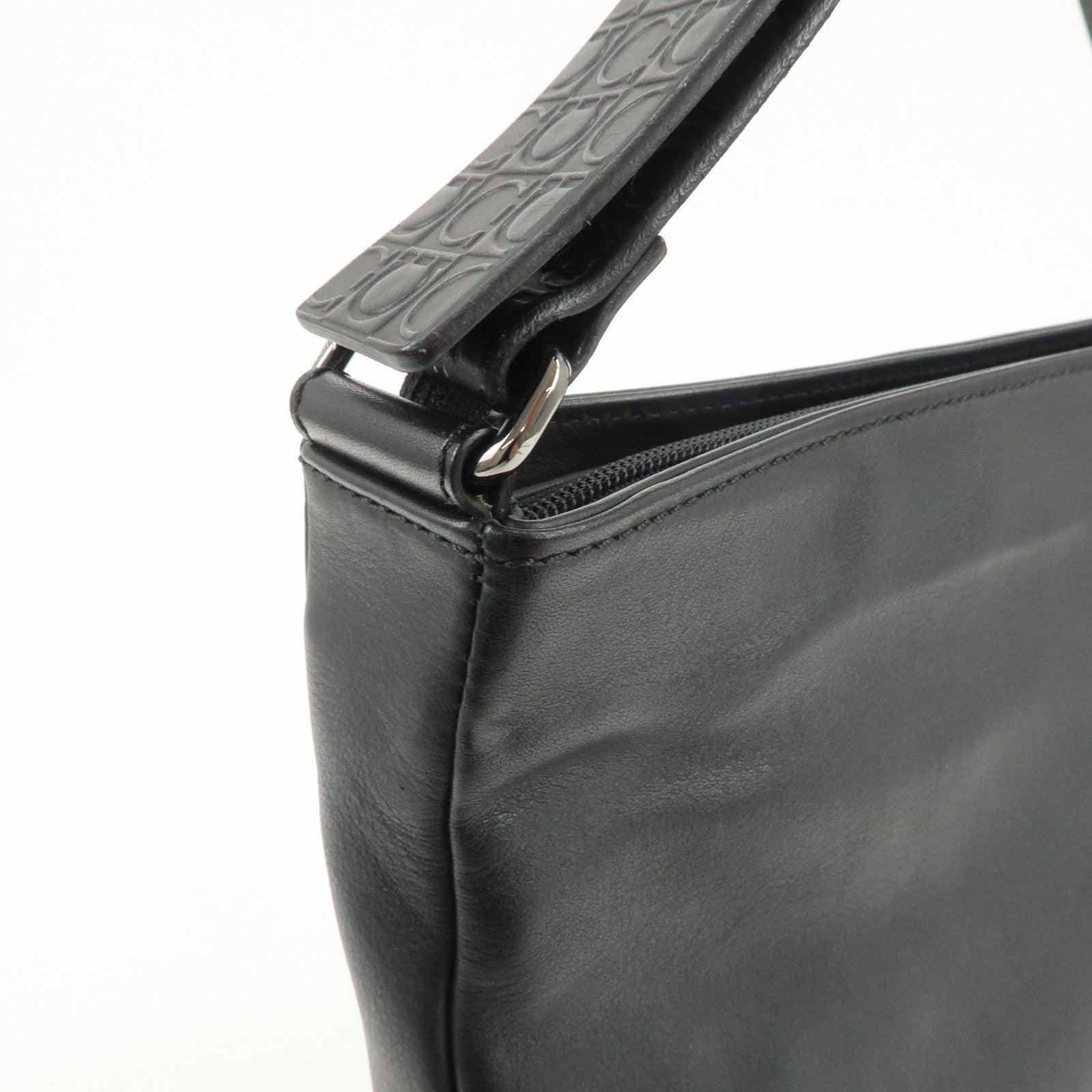 Ferragamo Gancini Leather Shoulder Bag Crossbody Bag Black