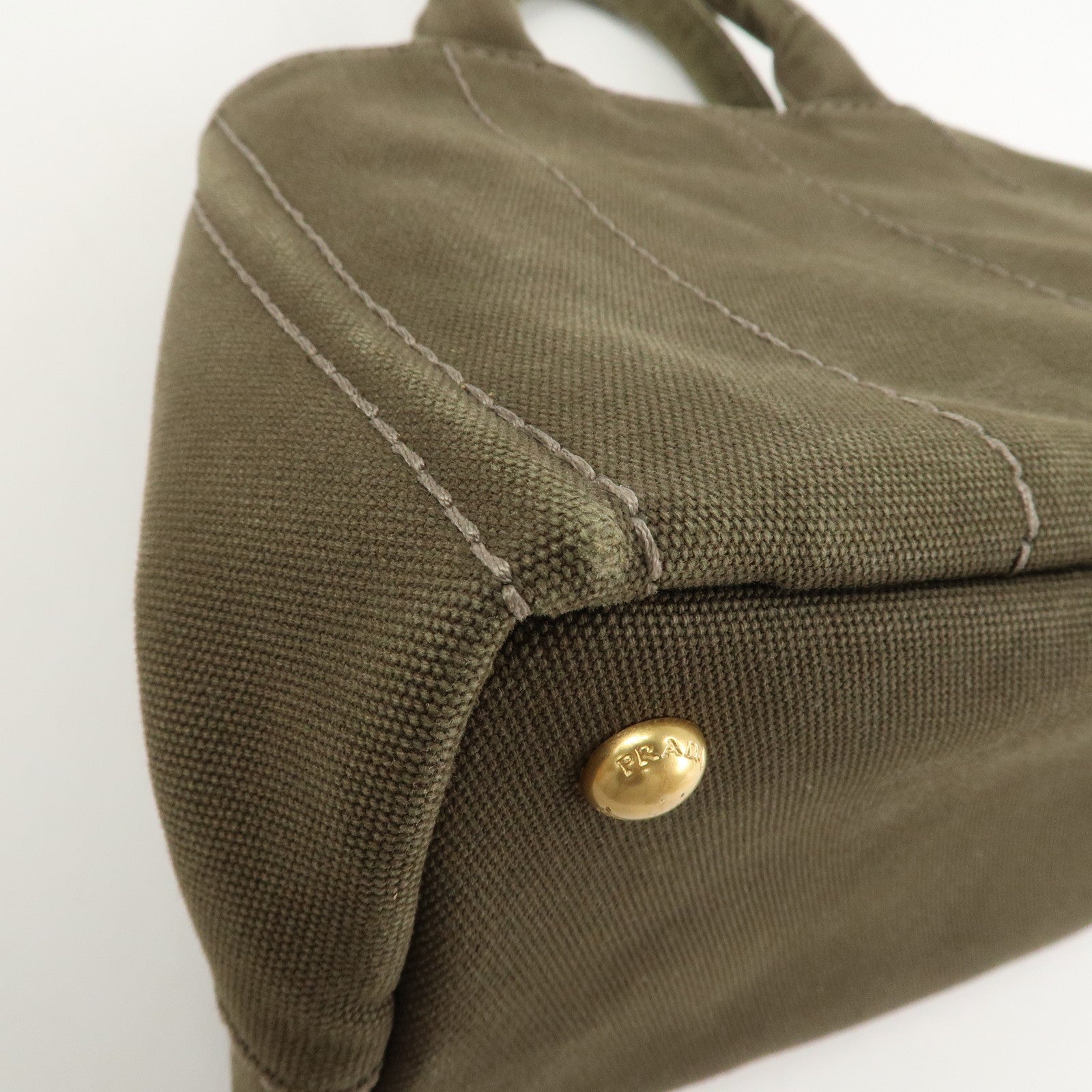 PRADA Logo Canapa Mini Canvas Tote Bag Hand Bag Khaki BN2439