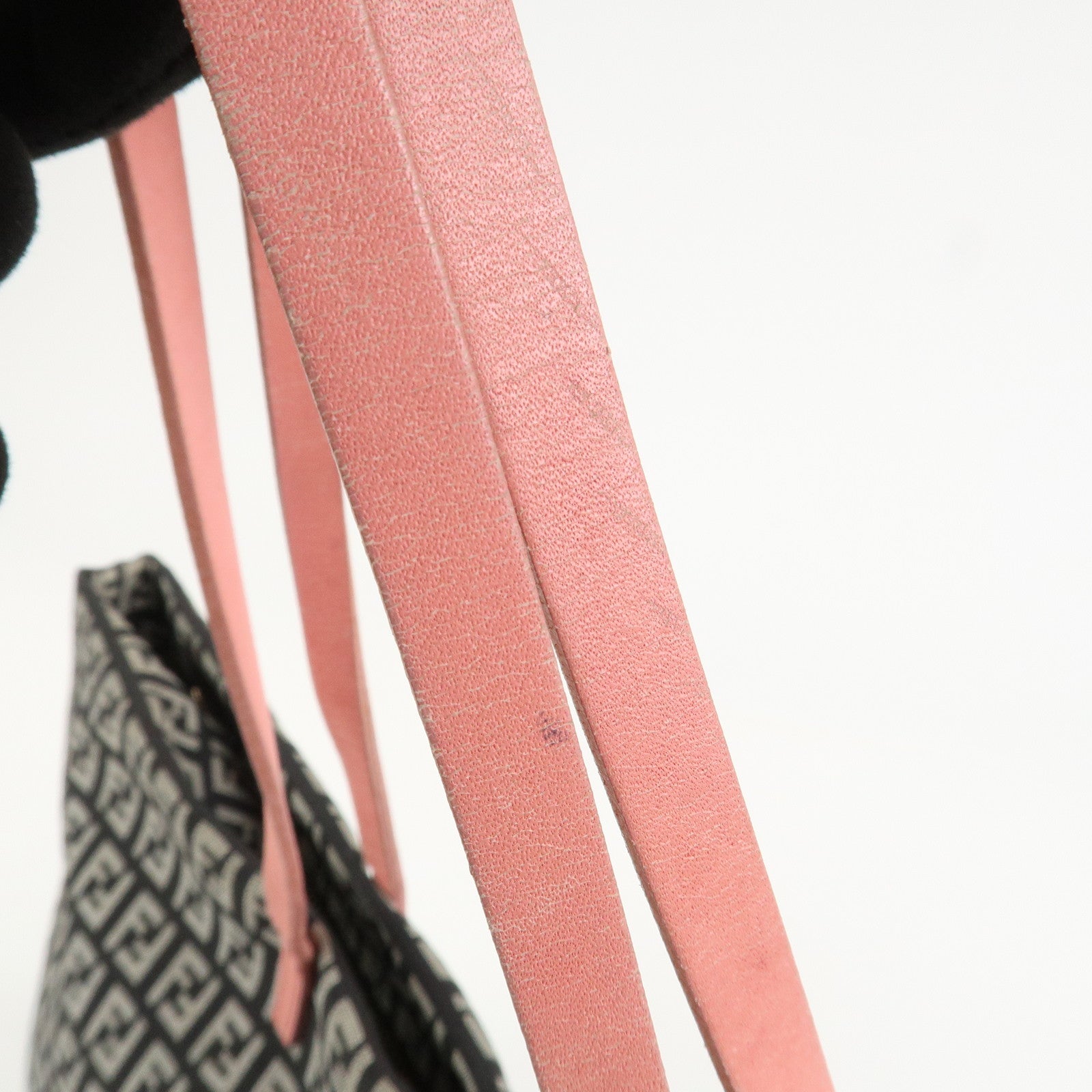 FENDI Zucchino Canvas Leather Tote Shoulder Bag Black Pink 8BH025