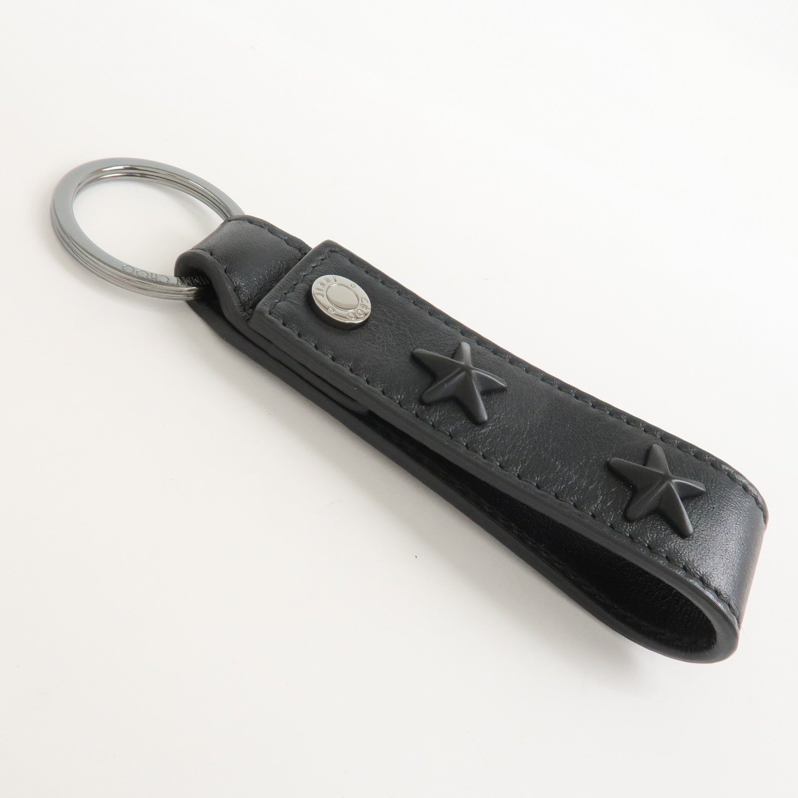 JIMMY CHOO Leather Bag Charm Key Chain Star Studs Black