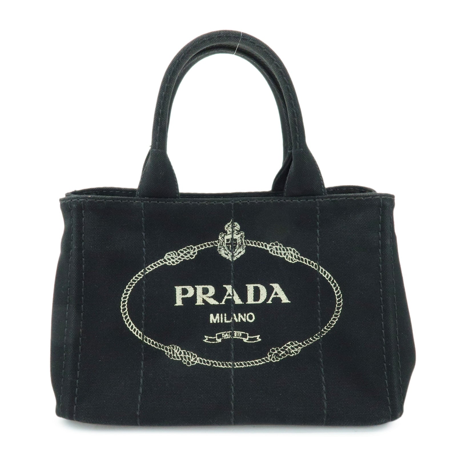 PRADA Triangle Logo Canapa Mini Canvas 2Way Hand Bag Black 1BG439