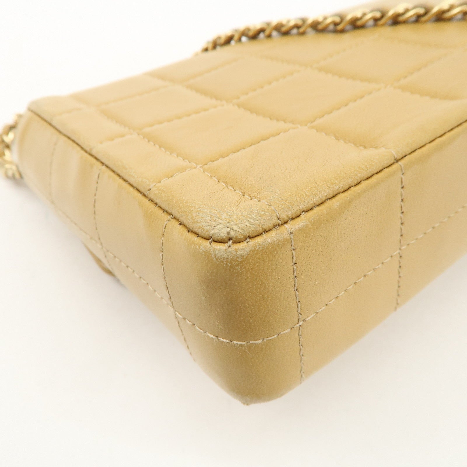 CHANEL Chocolate Bar Lamb Skin Chain Shoulder Bag Beige A15316 Used