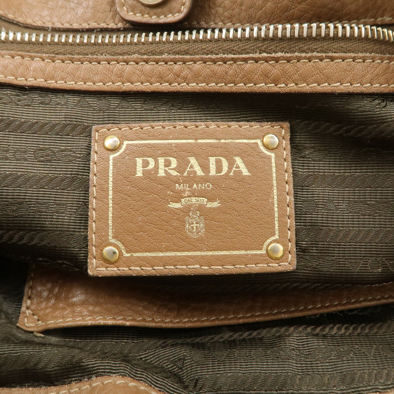PRADA Calf Leather 2Way Bag Hand Bag Shoulder Bag Brown