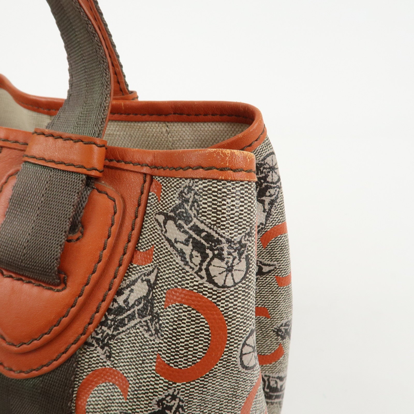 CELINE C Macadam PVC Canvas Tote Bag Hand Bag Brown Orange