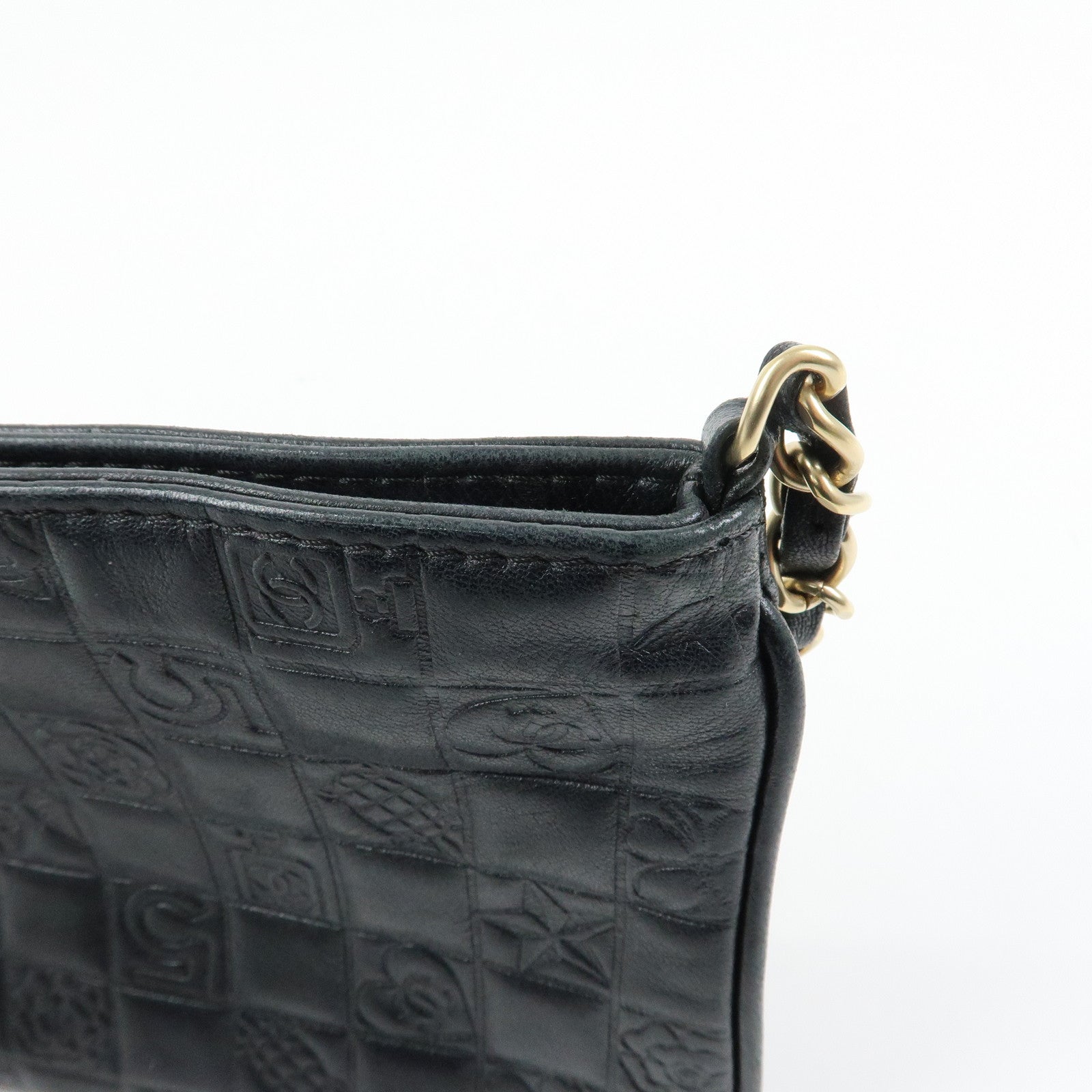 CHANEL Icon Line COCO Mark Lamb Skin Chain Shoulder Bag Black