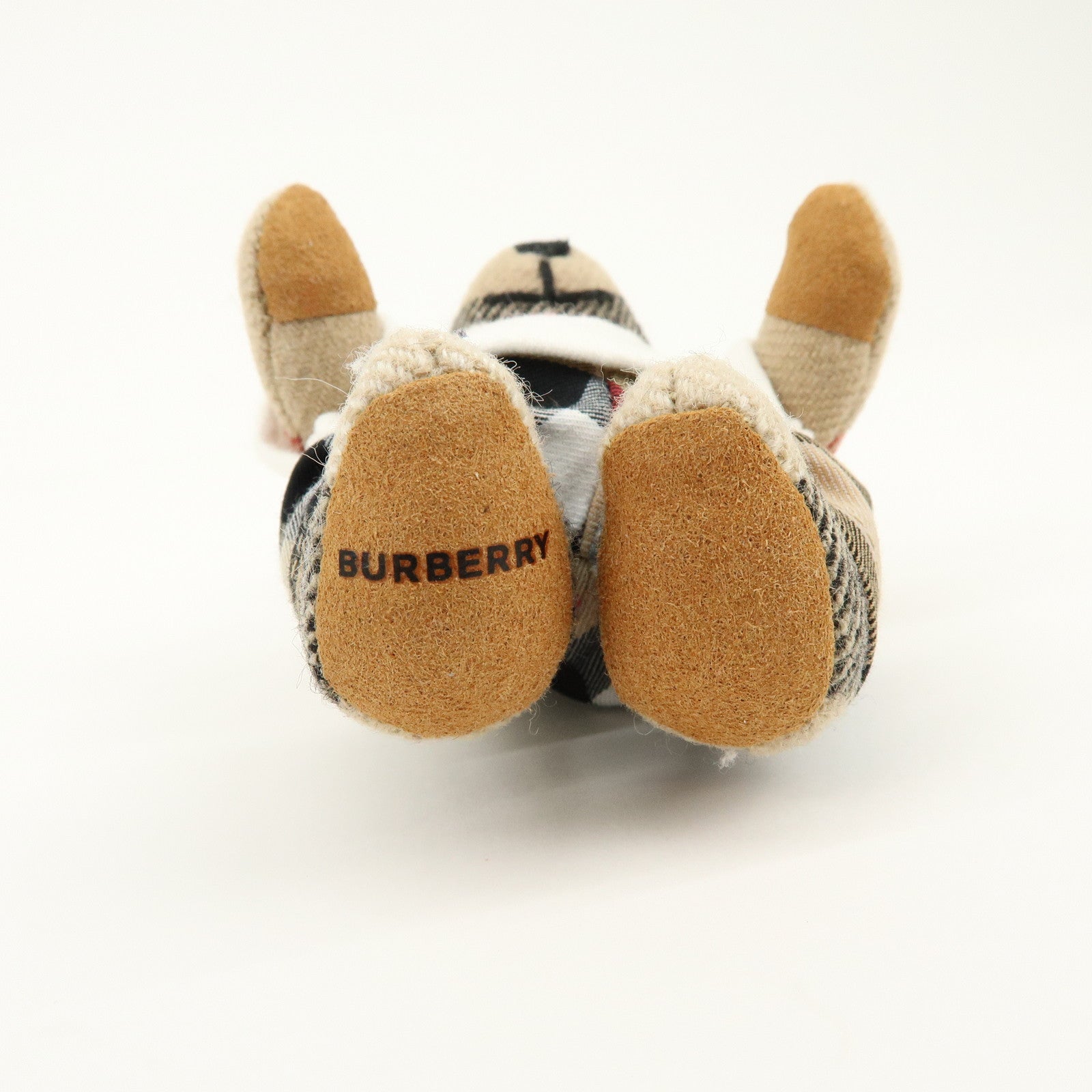 BURBERRY Nova Plaid Canvas Bear Bag Charm Key Holder Beige White