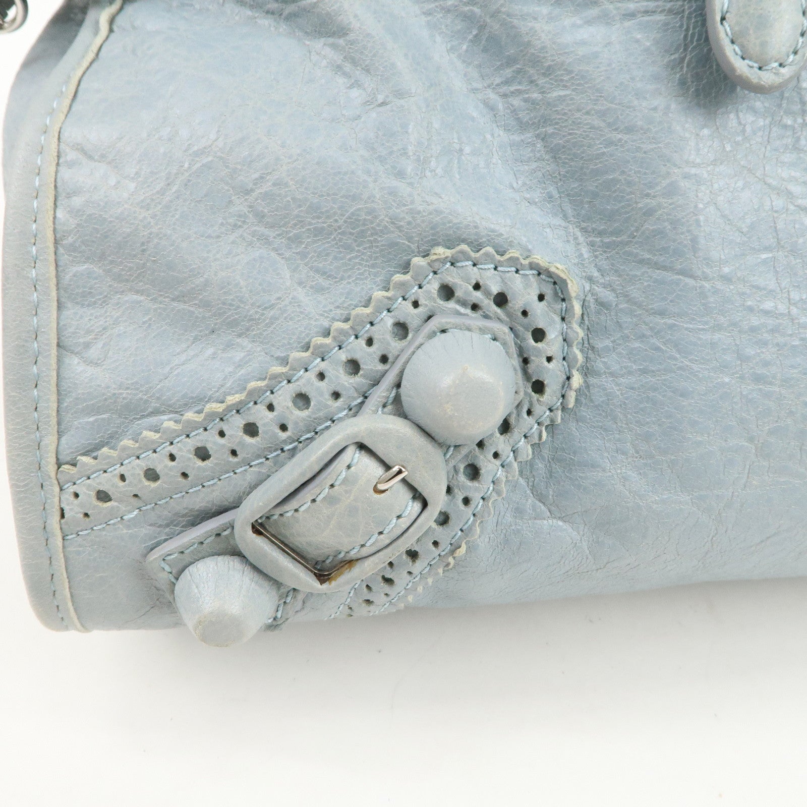 BALENCIAGA Giant City Leather 2Way Shoulder Bag Light Blue 258044