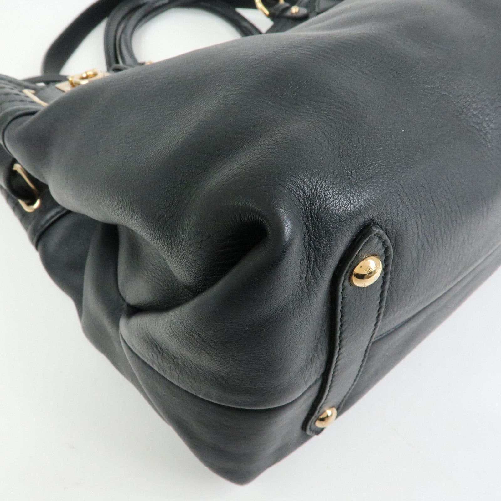 Ferragamo Gancini Leather Tote Bag Hand Bag Black