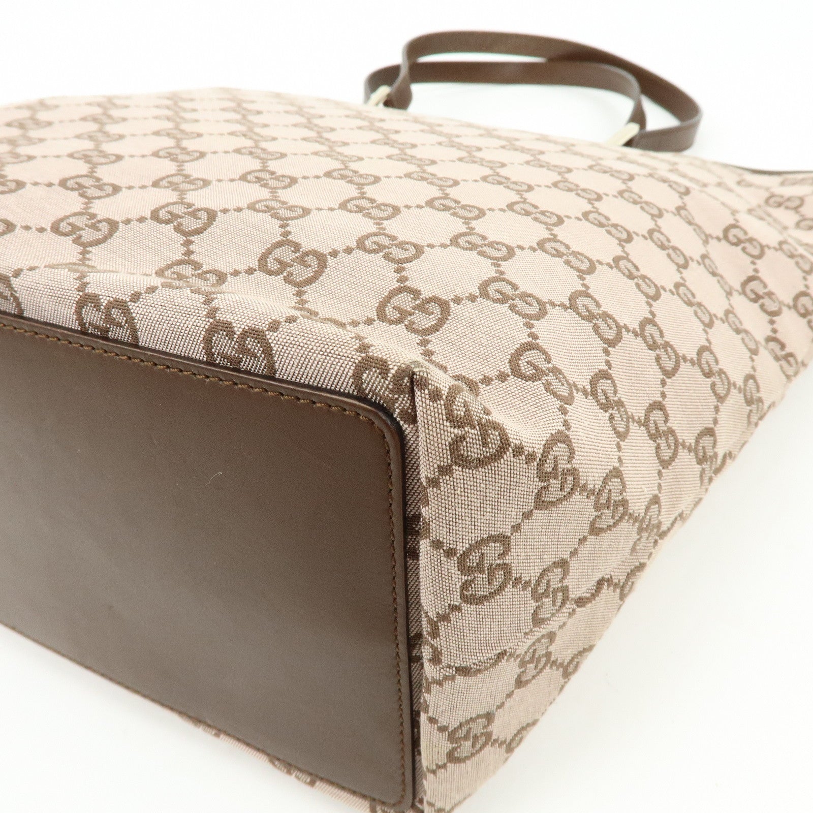 GUCCI GG Monogram Canvas Leather Tote Bag Hand Bag Brown 002.1098