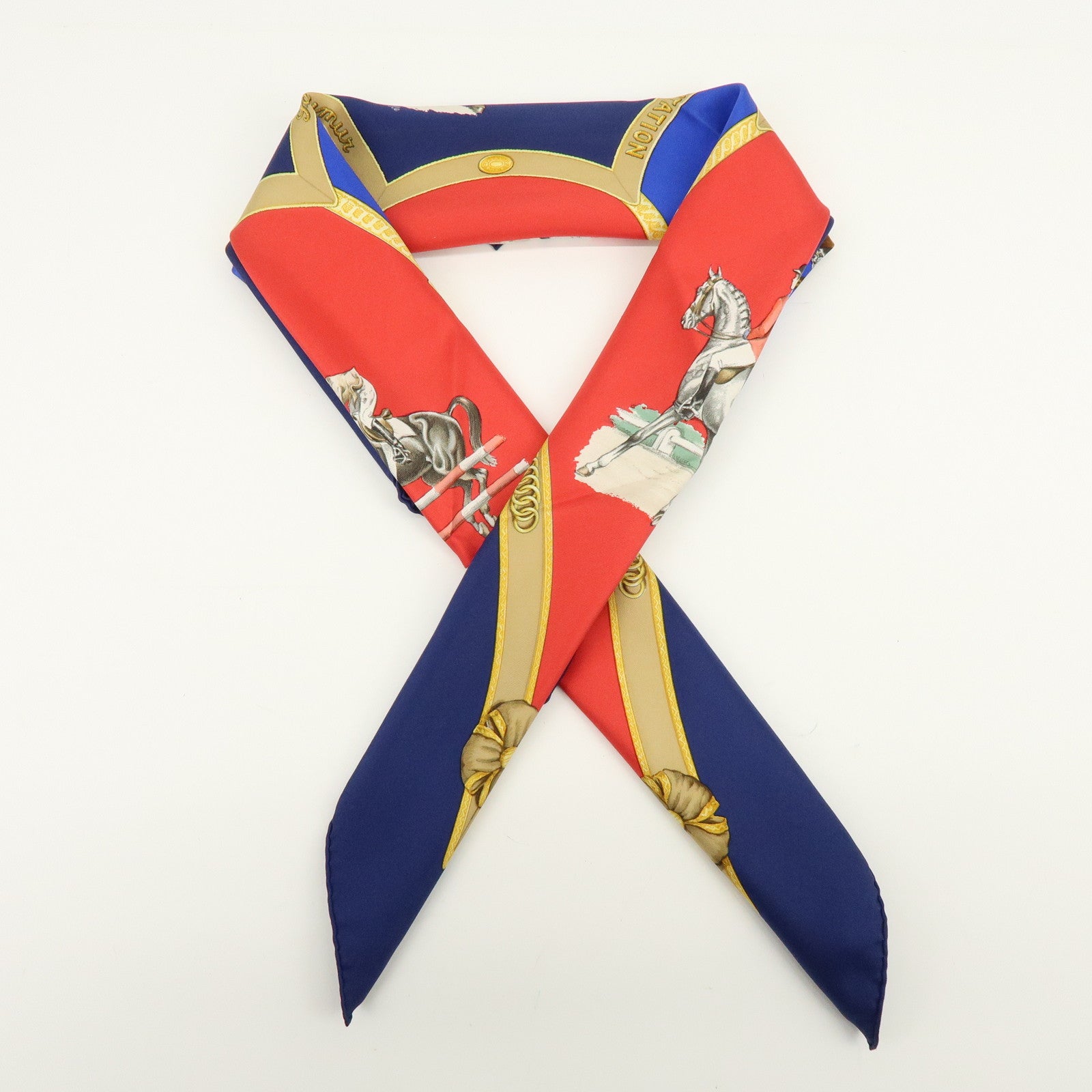 HERMES Carre 90 Silk 100% Scarf Le General LA Hotte Navy Red Blue