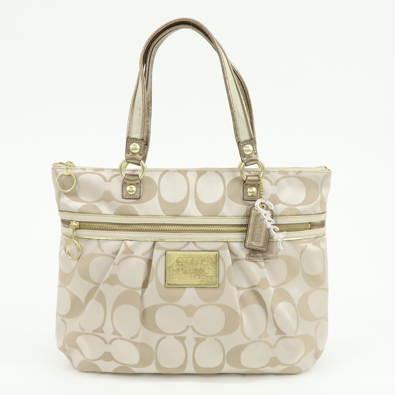 COACH Set of 2 Signature Satin Canvas Shoulder Bag Hand Bag Beige