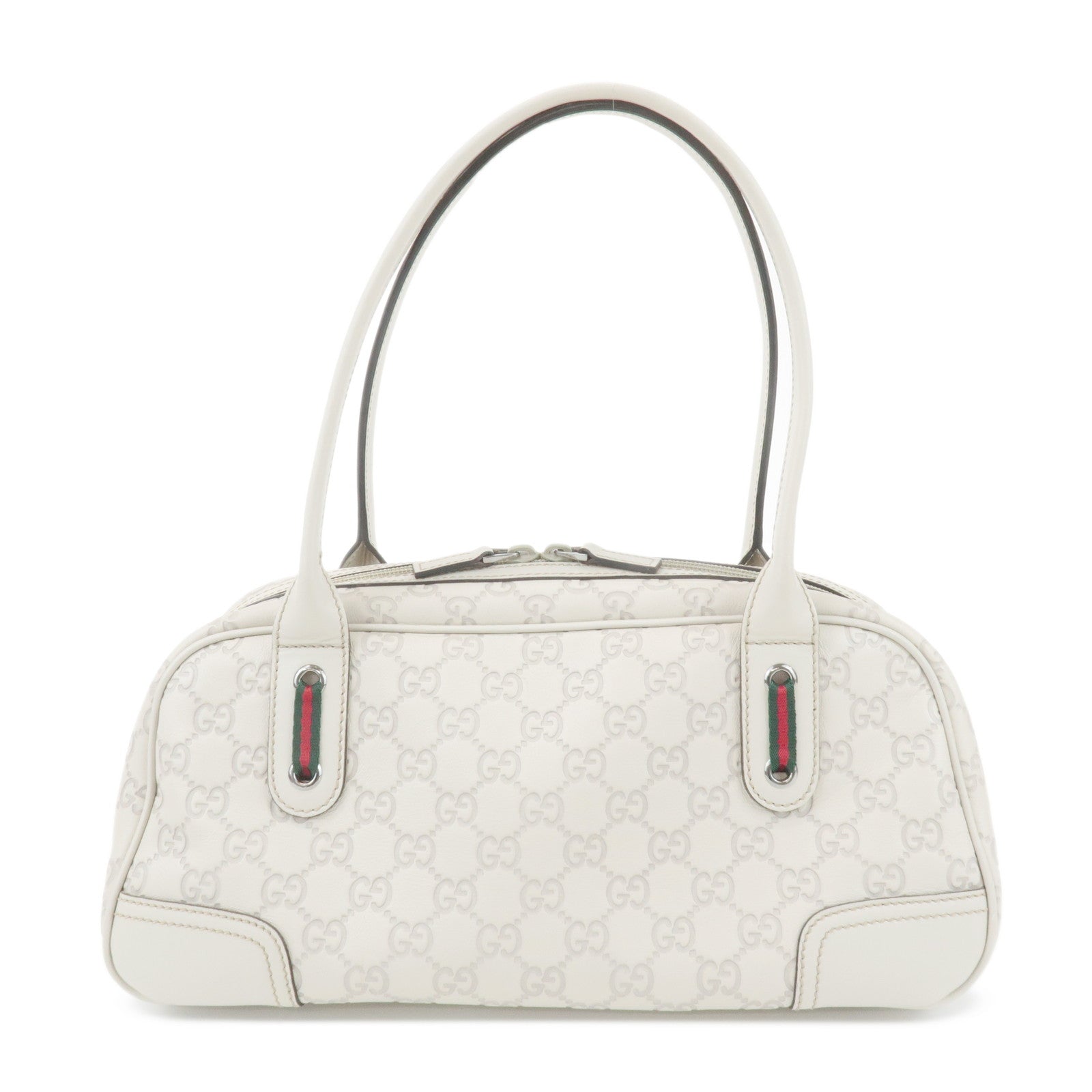GUCCI Sherry Guccissima Leather Boston Bag Hand Bag Ivory 293594 Used