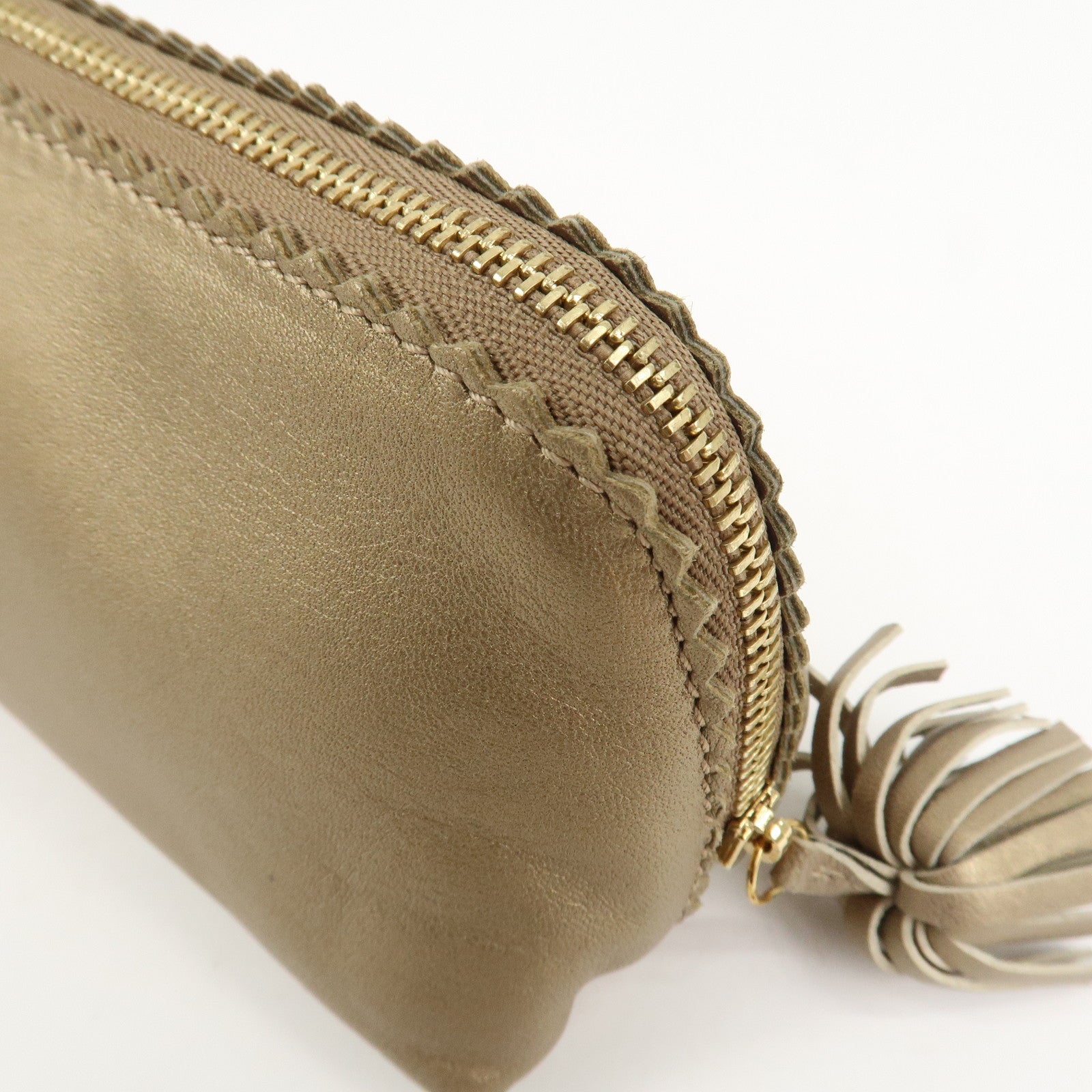 LOEWE Anagram Leather Tassel Pouch Cosmetic Pouch Gold