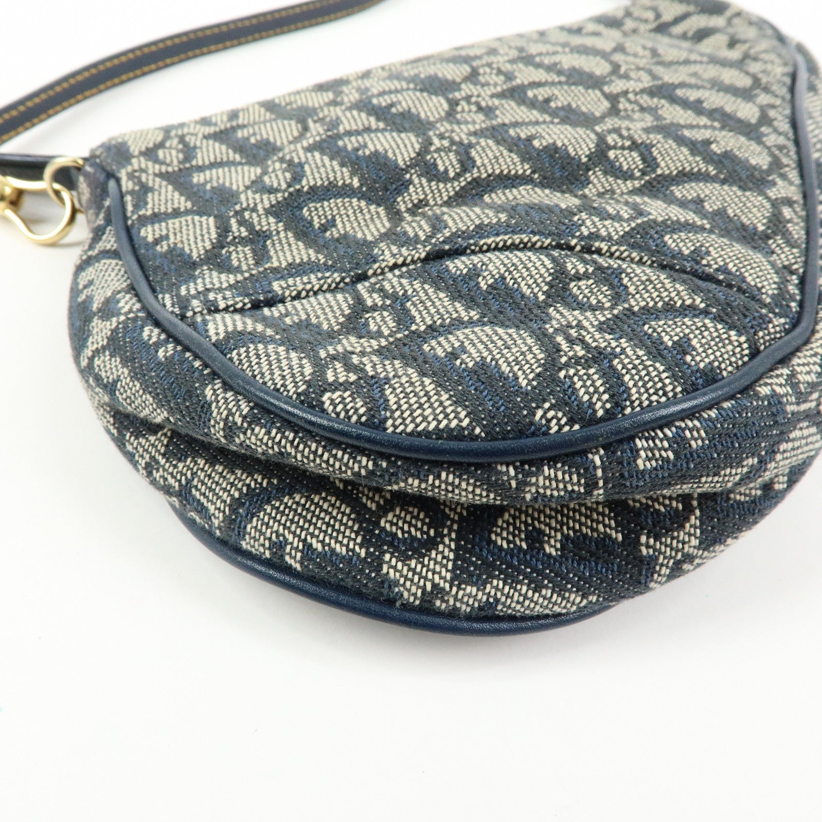 Christian Dior Saddle Oblique Canvas Leather Hand Bag Navy White