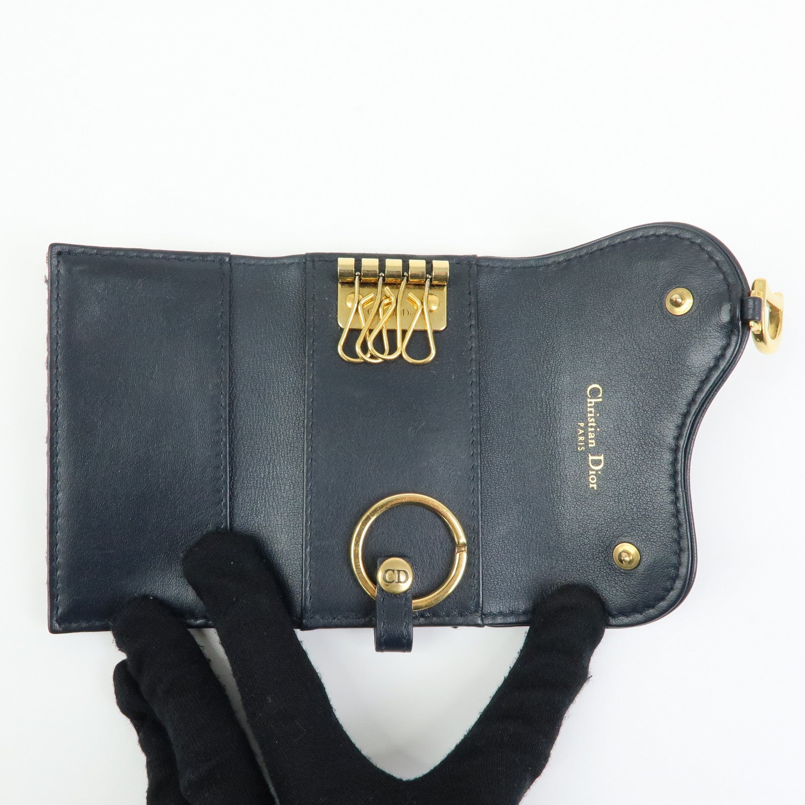 Christian Dior Saddle Oblique Jacquard Canvas Key Case Navy