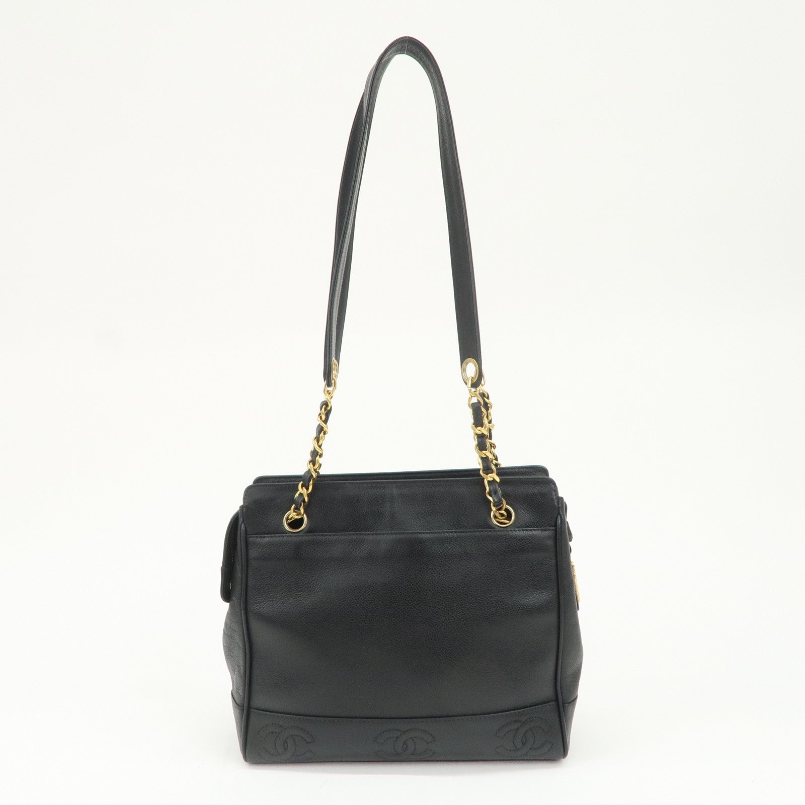 CHANEL Triple COCO Mark Caviarskin Chain Shoulder Bag Black