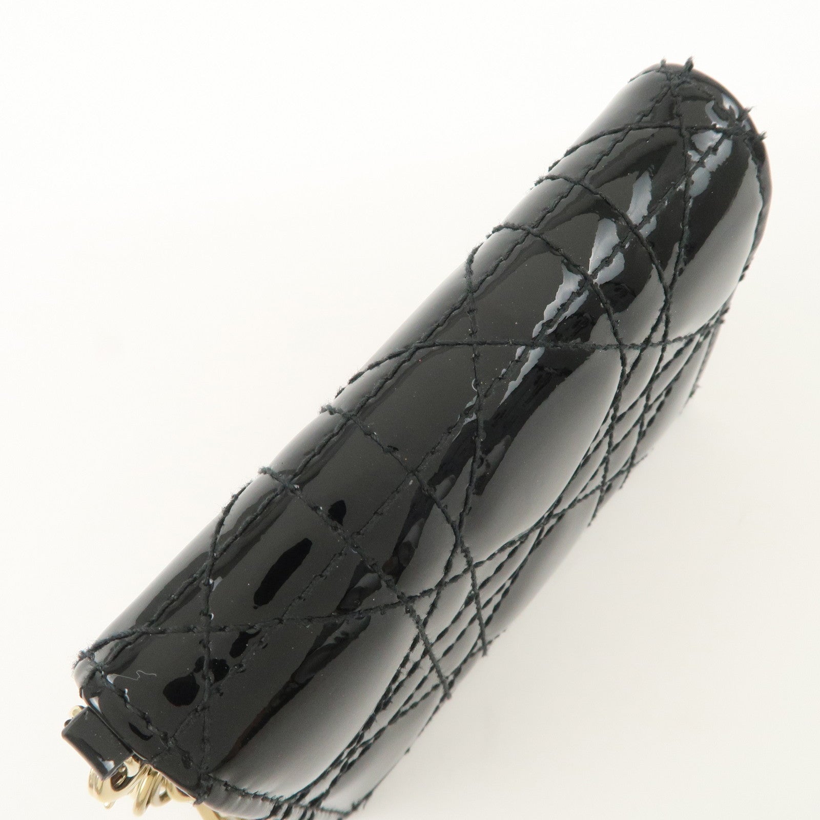 Christian Dior Cannage Lady Dior Patent Leather Card Holder Black S0011