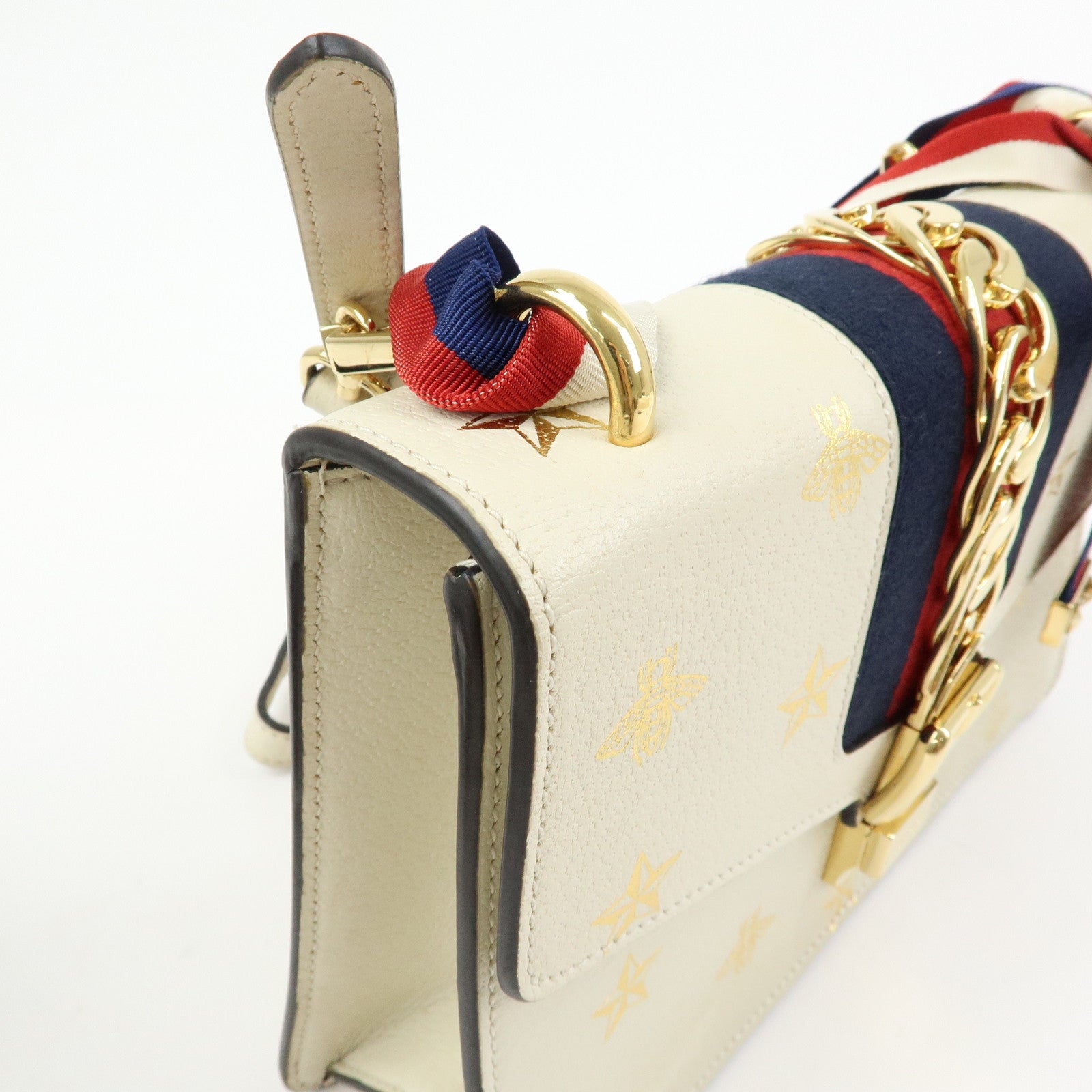 GUCCI Sylvie Sherry Leather Shoulder Bag Ivory Bee & Star 524405