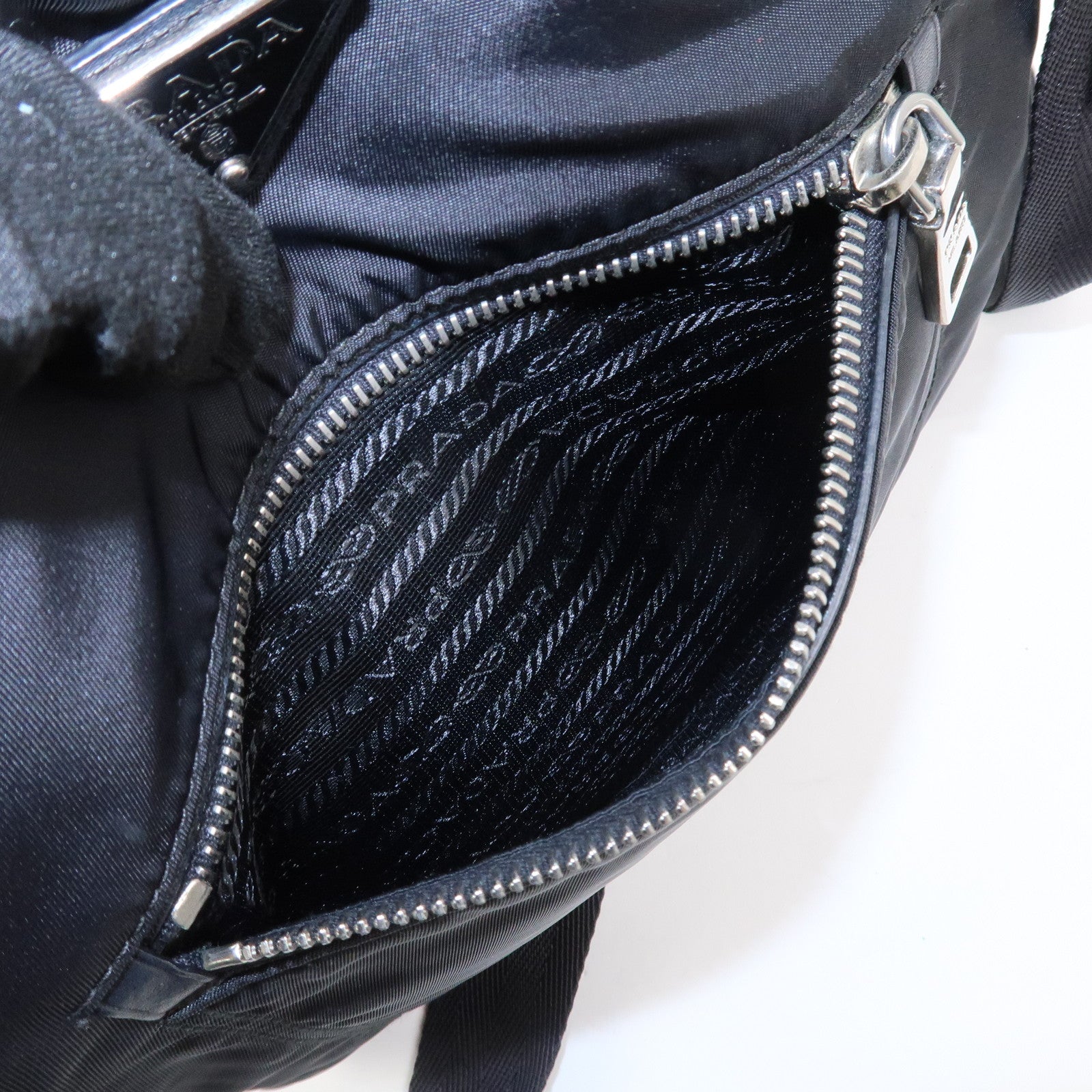 PRADA Triangle Logo Nylon Leather Shoulder Bag Black BT0716