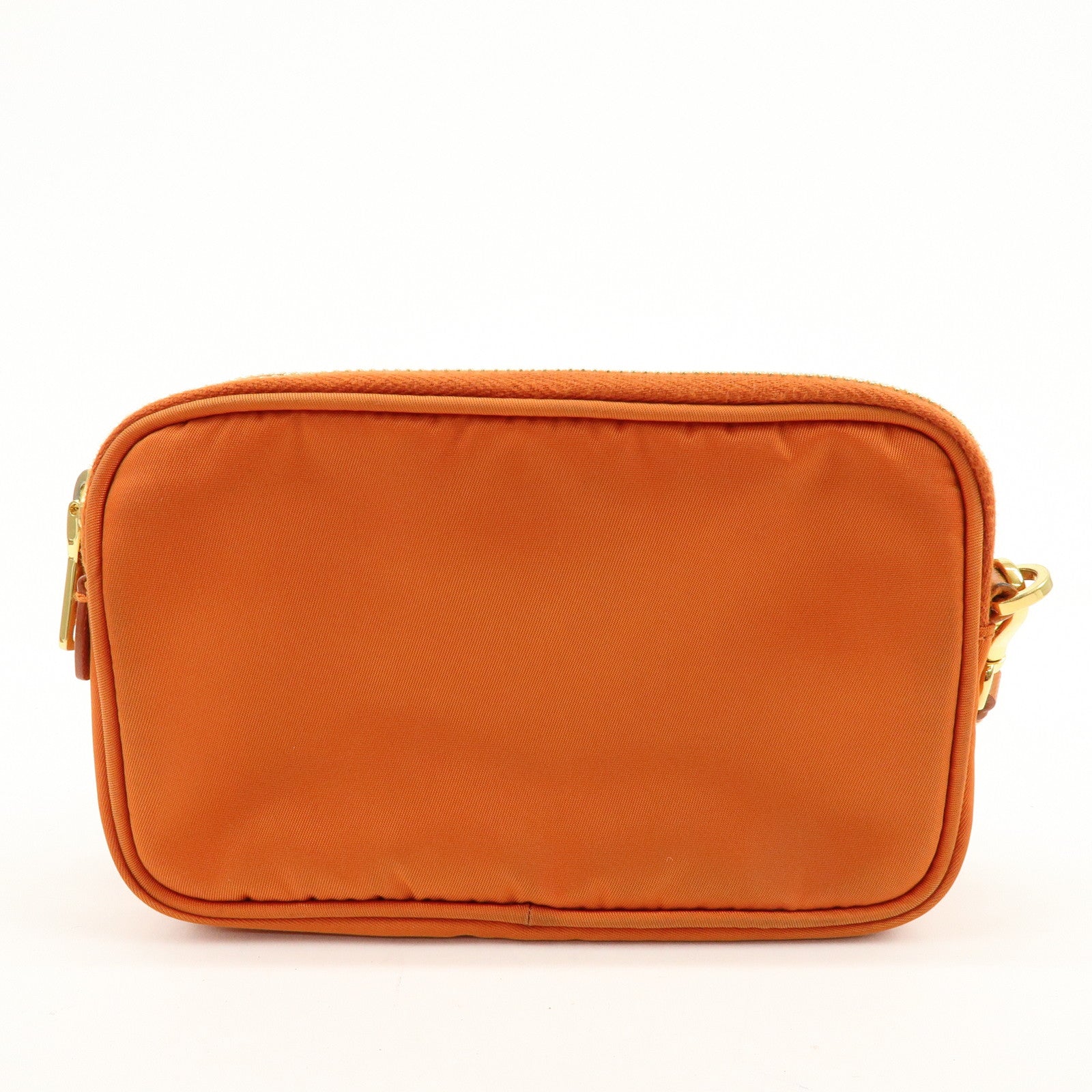 PRADA Triangle Logo Nylon Leather Shoulder Bag Orange 1N1861