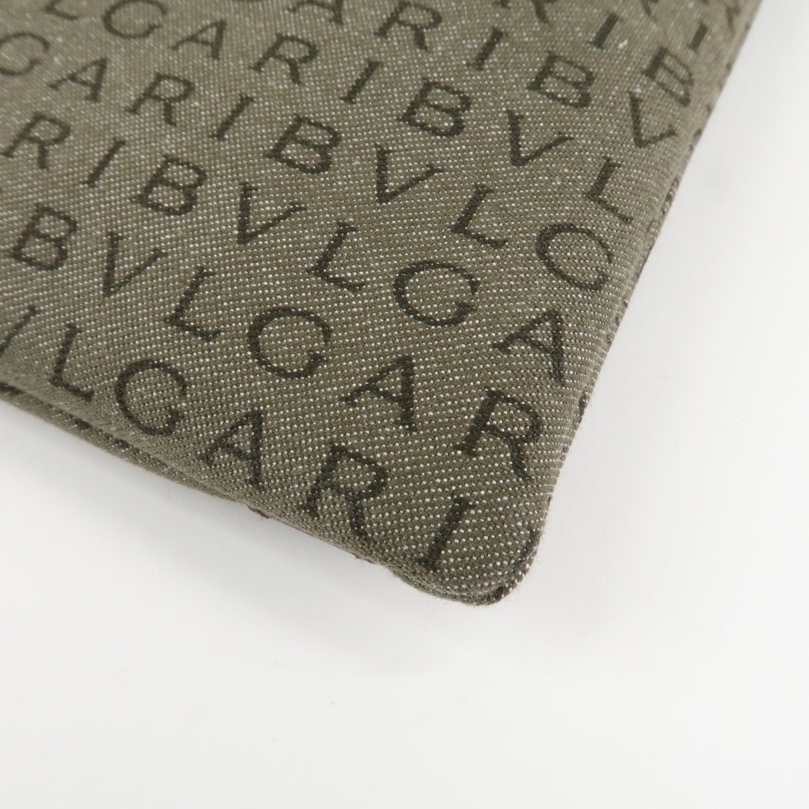 BVLGARI Logo Mania Leather Canvas Shoulder Bag Khaki Dark Brown Used