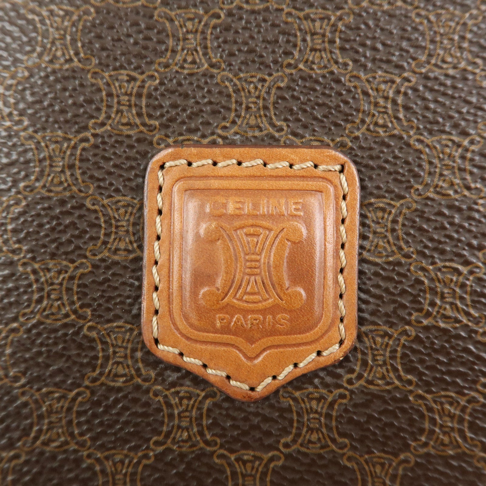 CELINE Logo Macadam PVC Leather Clutch Bag Flat Pouch Brown