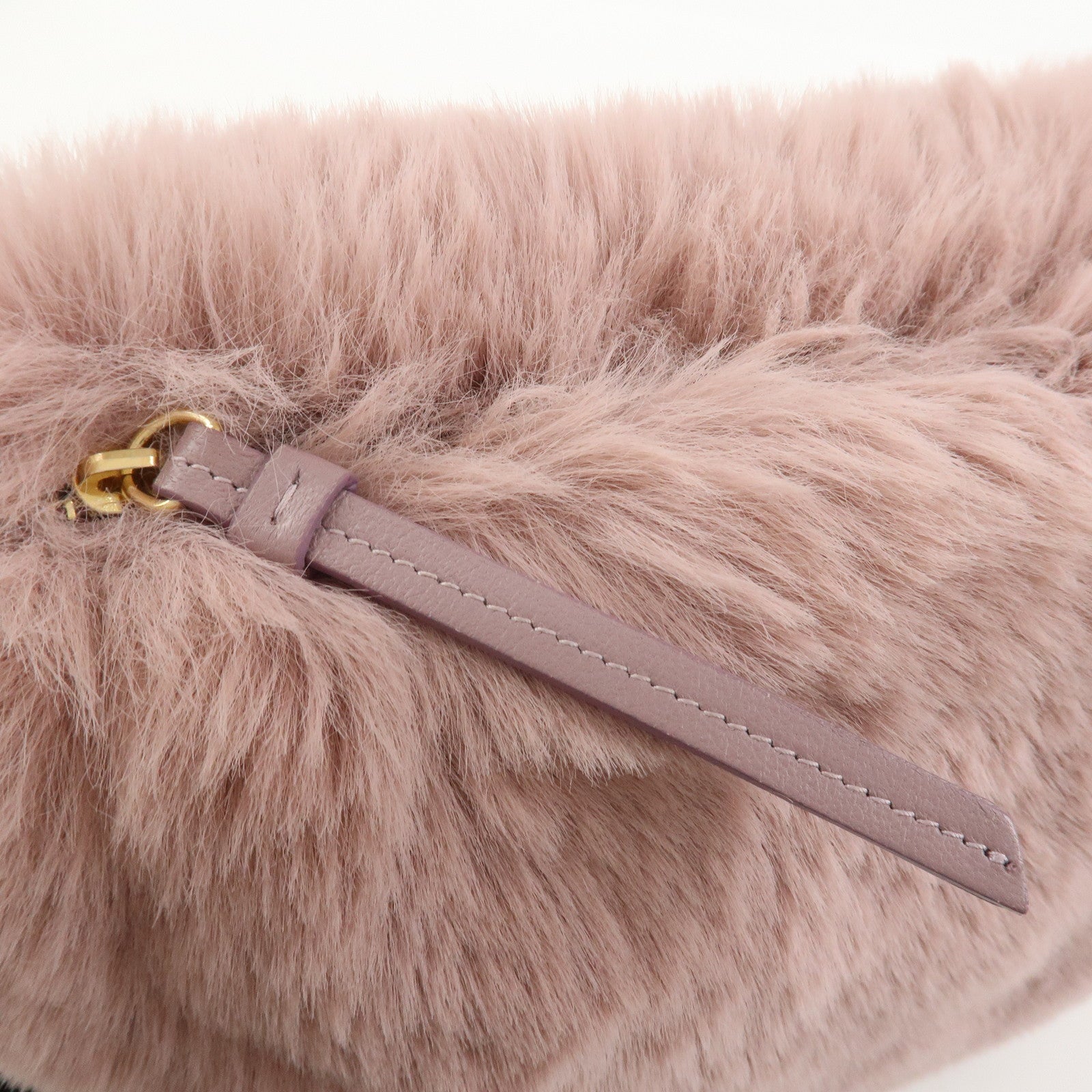 JIMMY CHOO Fur Leather Hand Bag Clutch Bag Pouch Pink