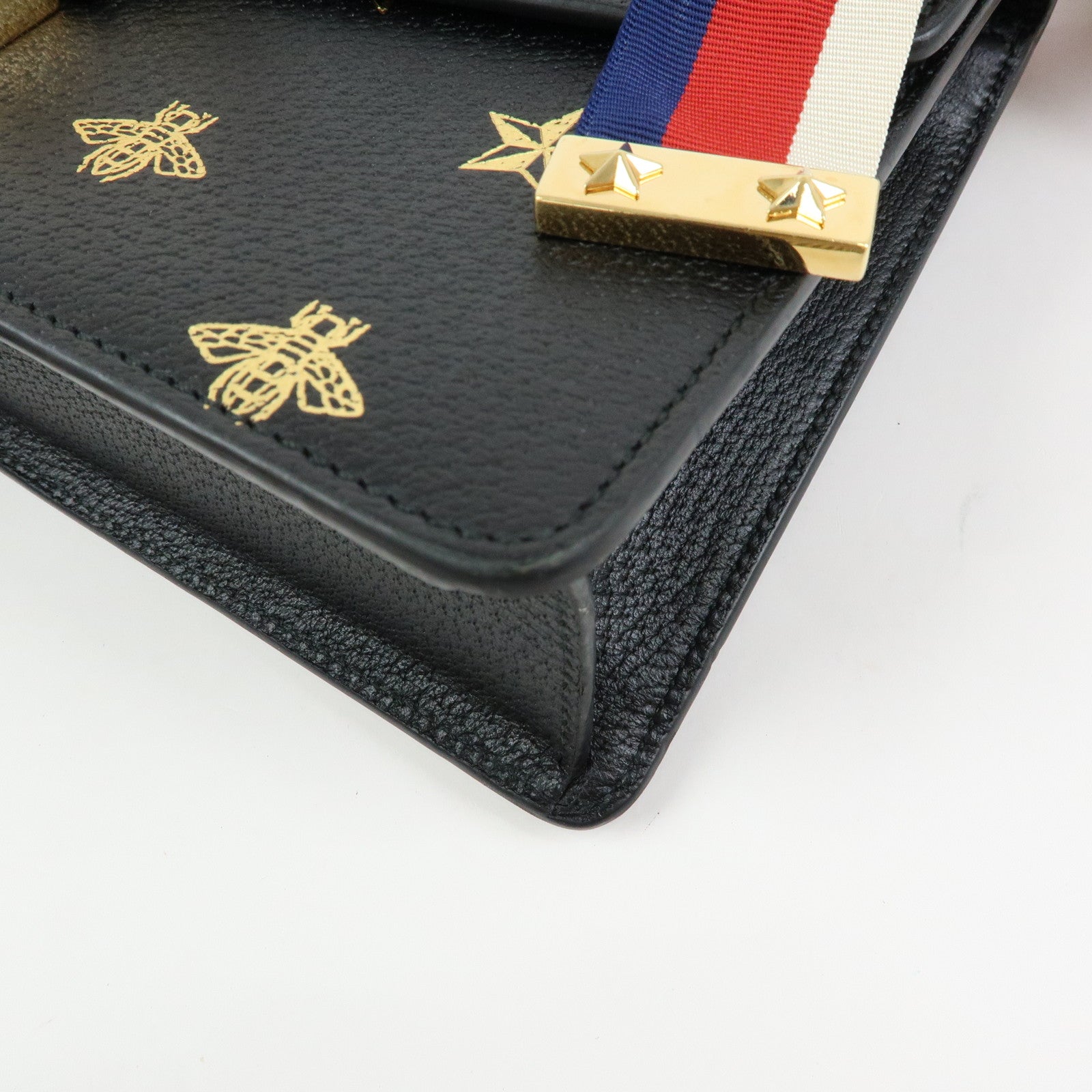 GUCCI Sylvie Sherry Leather Shoulder Bag Black Bee & Star 524405