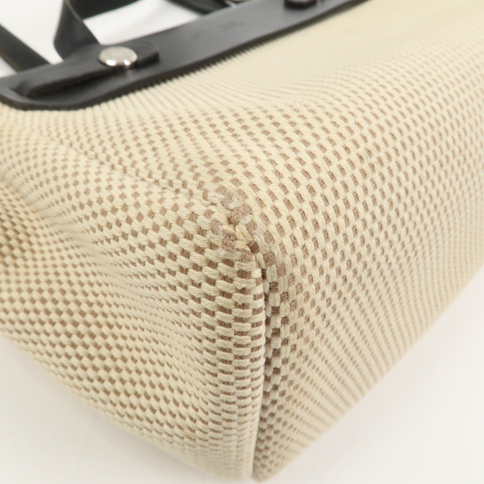 HERMES Herline Cabas PM Toile GM Canvas Leather Hand Bag □H Stamped