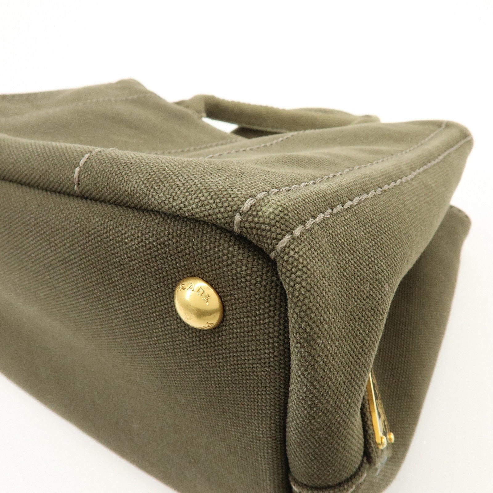 PRADA Canapa Mini Canvas Tote Bag Hand Bag Khaki BN2439