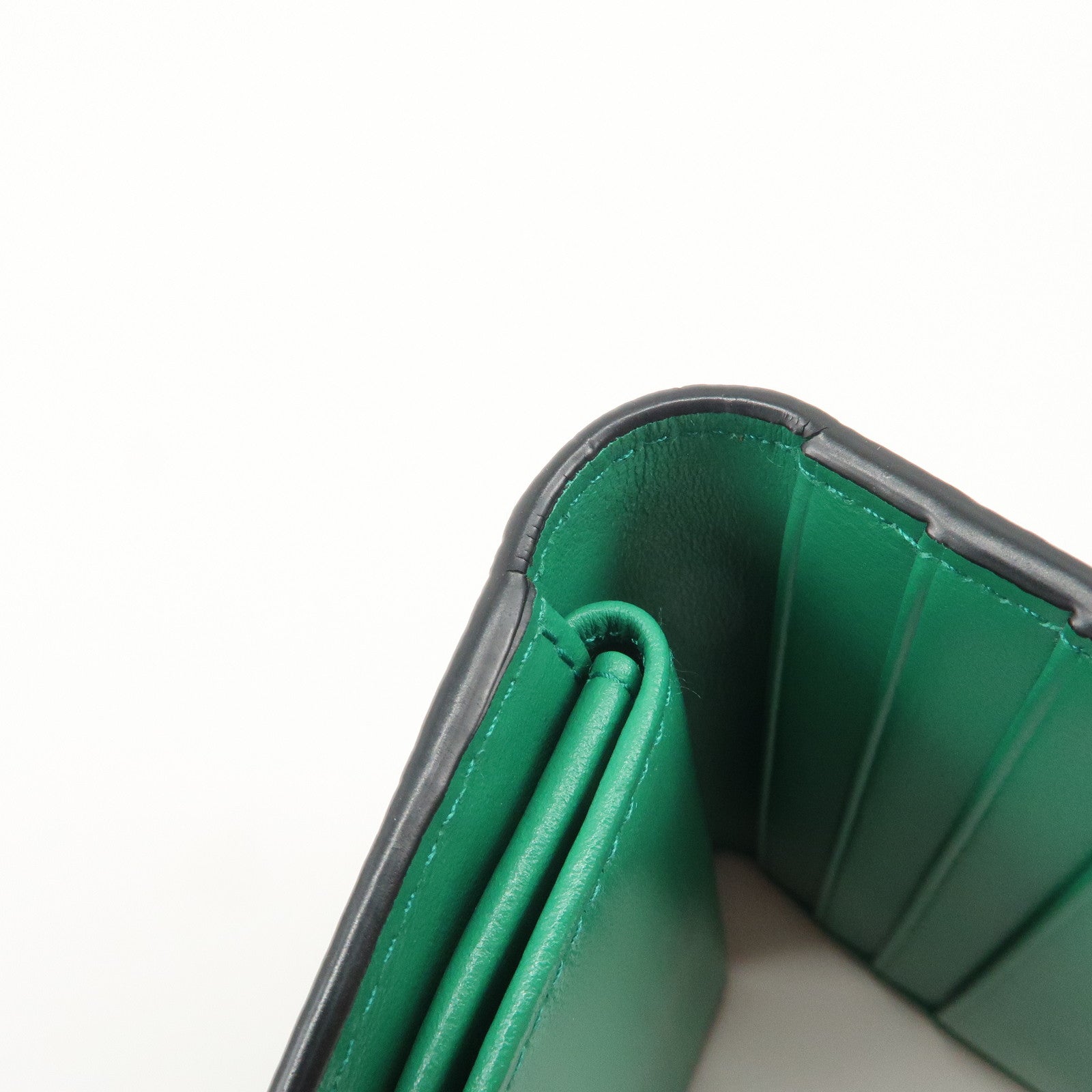 PRADA Leather Compact Wallet Floral Print Green Gold HDW 1MV204 Used