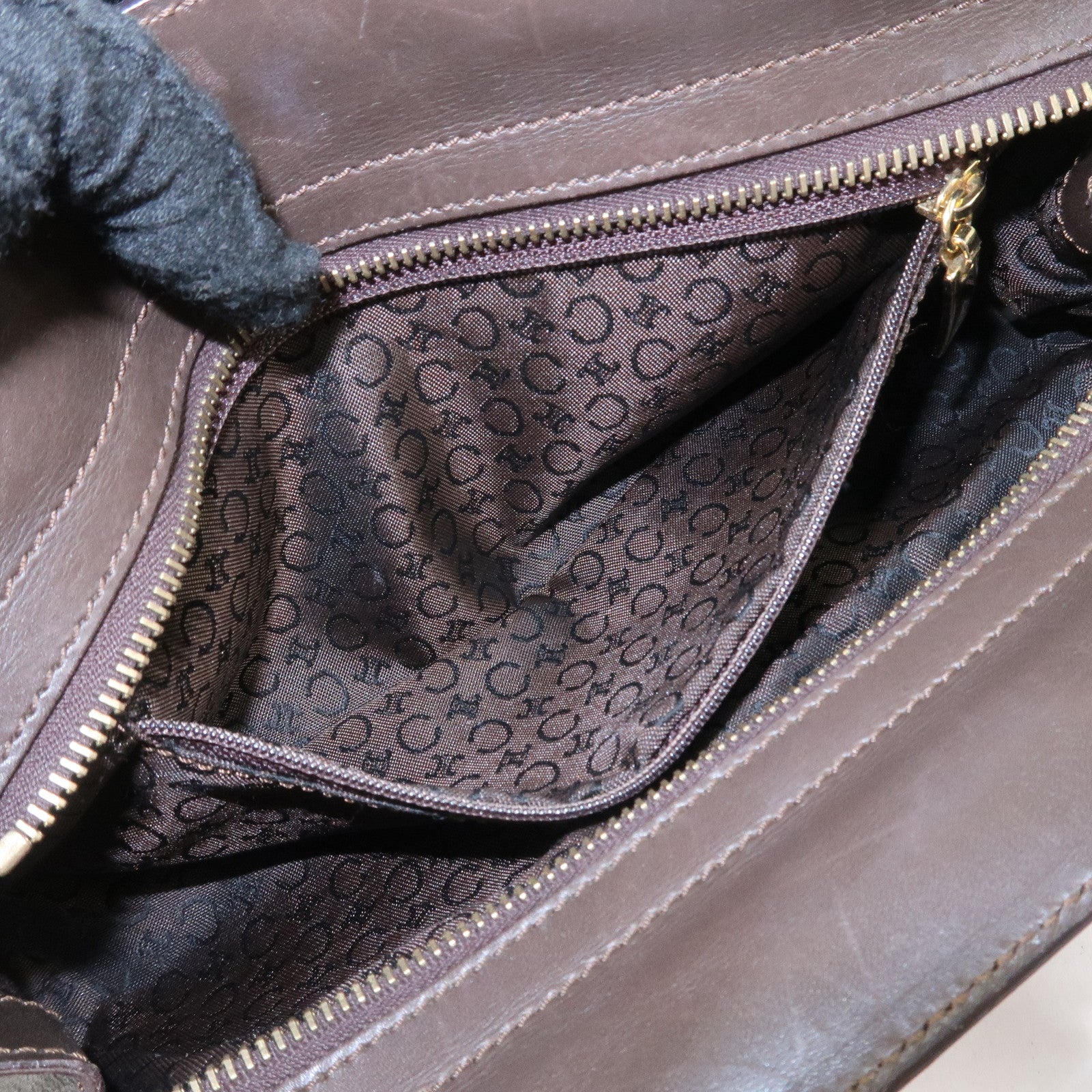 CELINE C Macadam Canvas Leather Hand Bag Brown