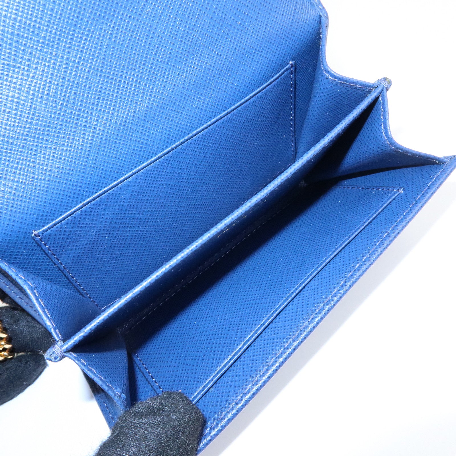 PRADA Saffiano Leather Compact Wallet Card Case Blue 1MC015