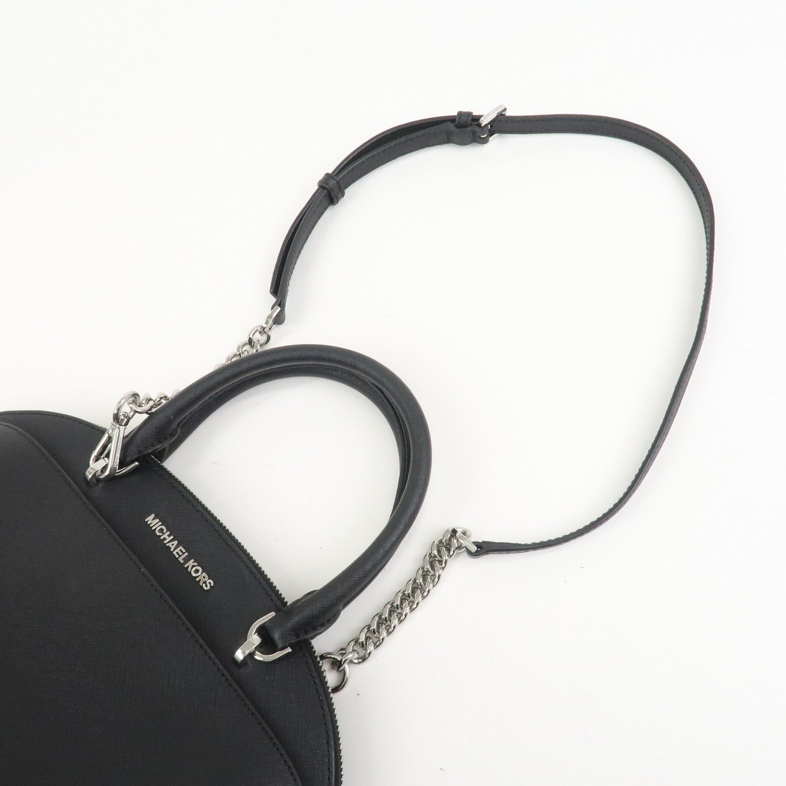 MICHAEL KORS Leather 2 Way Shoulder Bag Hand Bag Black Silver