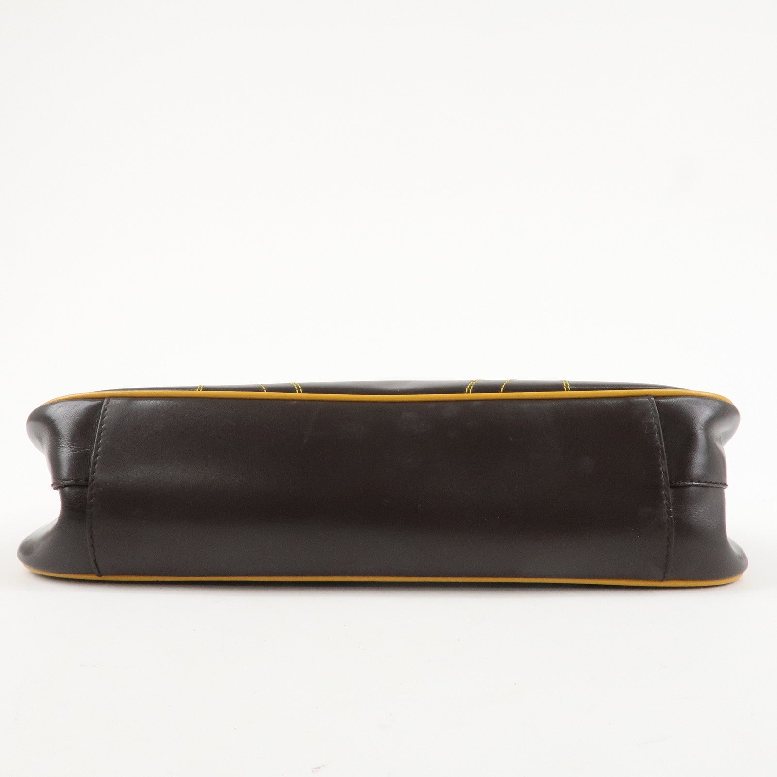 PRADA Logo Leather Shoulder Bag Hand Bag Brown Yellow B11055 Used