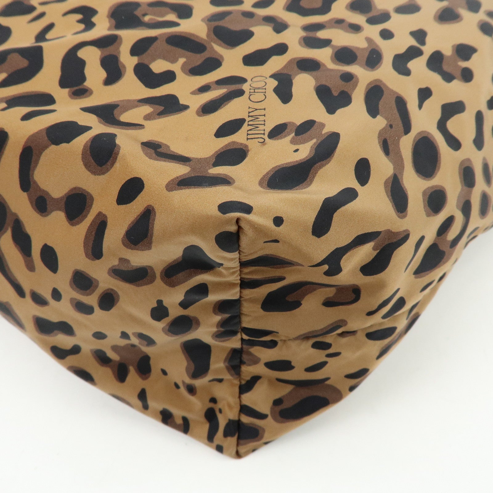 JIMMY CHOO Nylon Leather Shoulder Bag Hand Bag Animal Print Brown