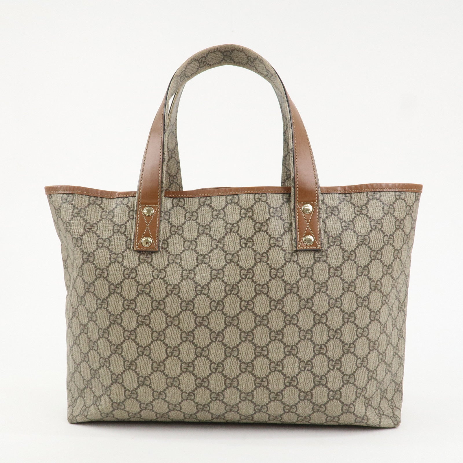 GUCCI GG Supreme Sherry Leather Tote Bag Beige Brown 211134