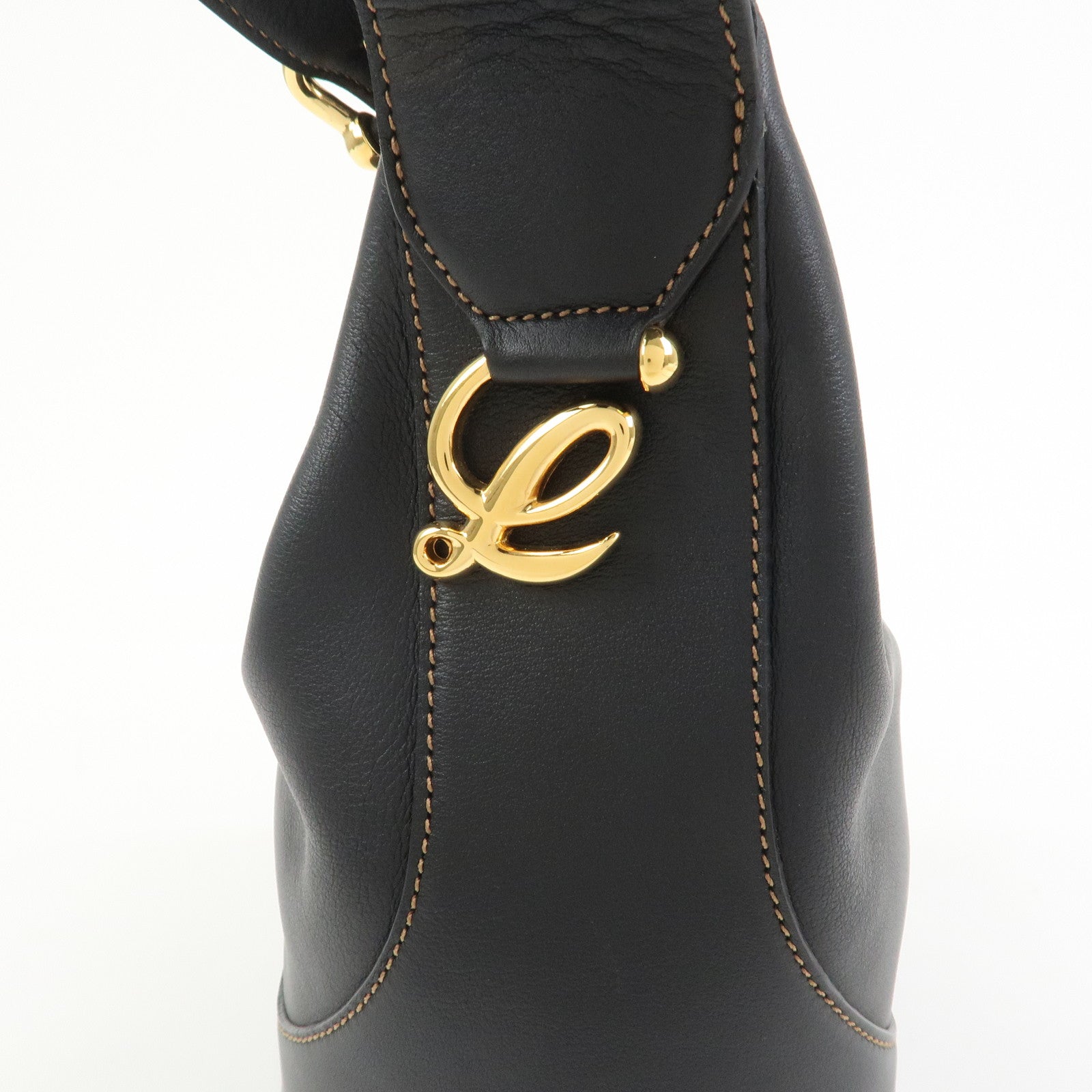 LOEWE Logo Leather Shoulder Bag Hand Bag Crossbody Bag Black