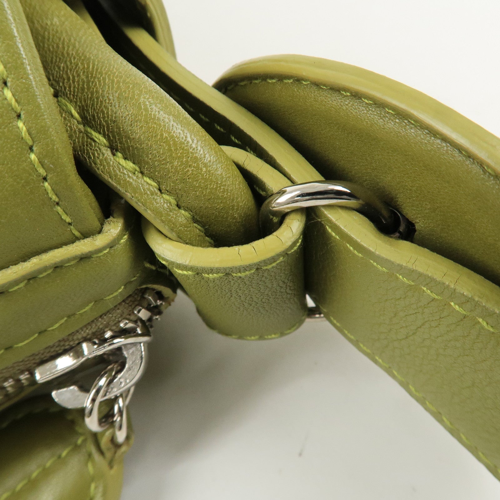 LOEWE Anagram Leather Suede Shoulder Bag Green Silver HDW Used