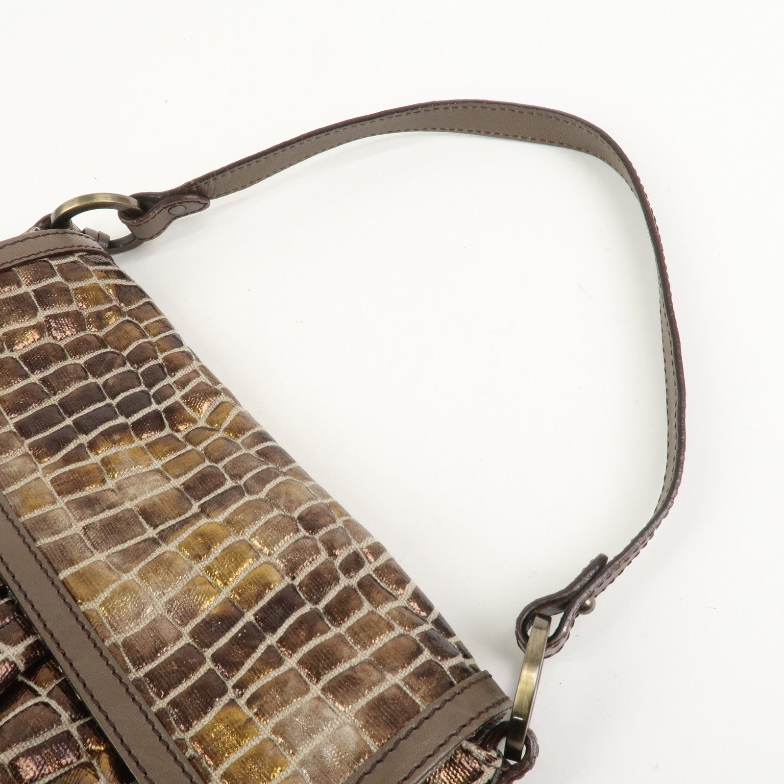 FENDI Canvas Leather Shoulder Bag Hand Bag Metallic Brown 8BR445