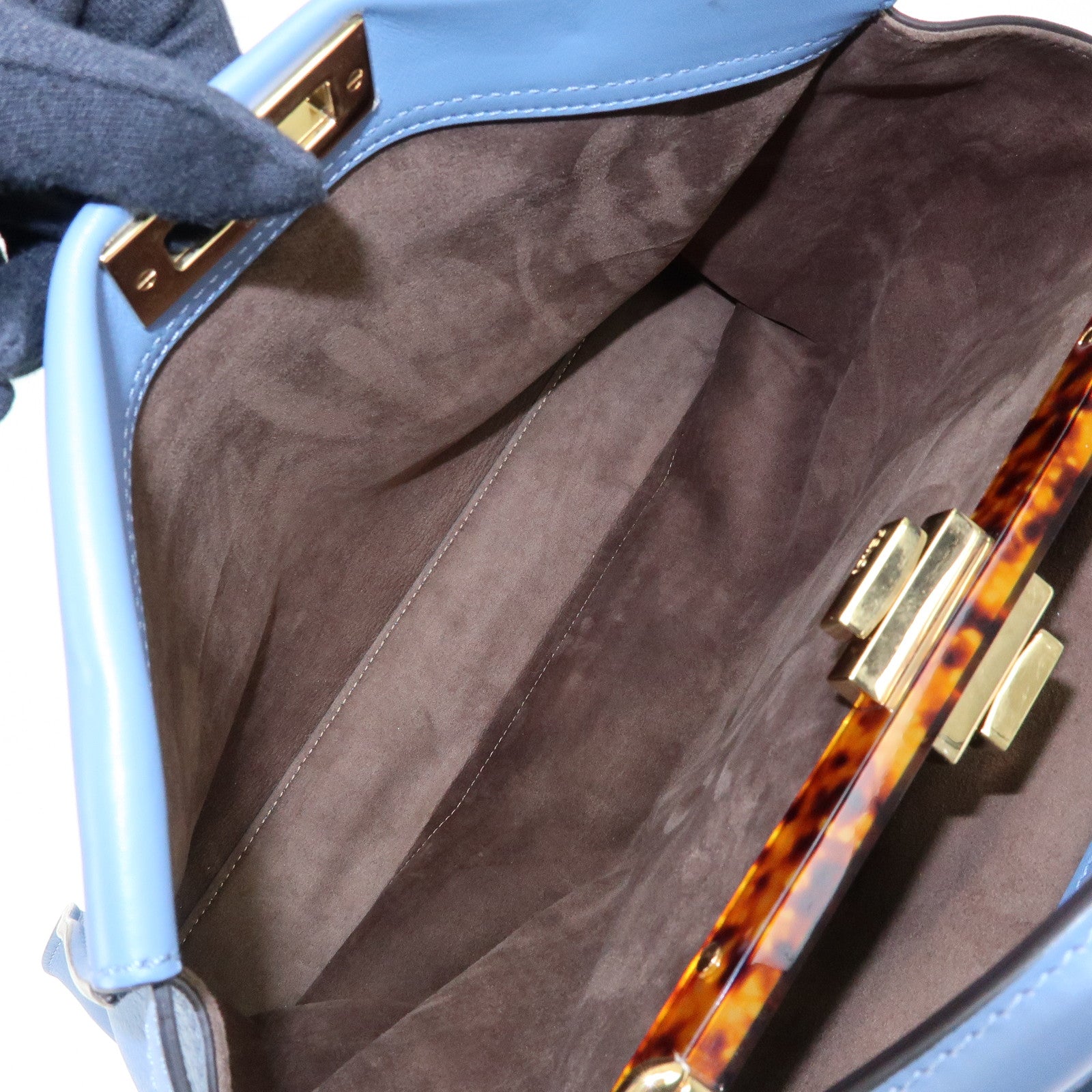 FENDI Peekaboo Leather 2Way Bag Tote Shoulder Bag Light Blue 8BN210