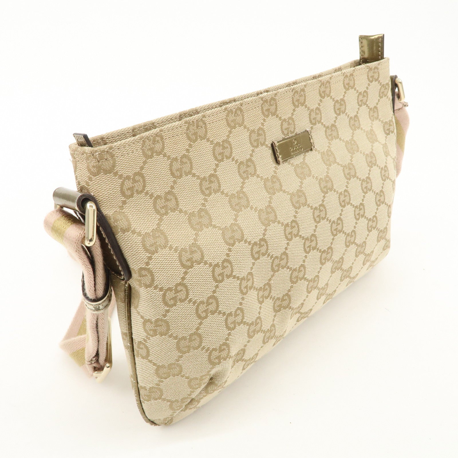 GUCCI Sherry GG Canvas Leather Shoulder Bag Pink Beige 189749 Used