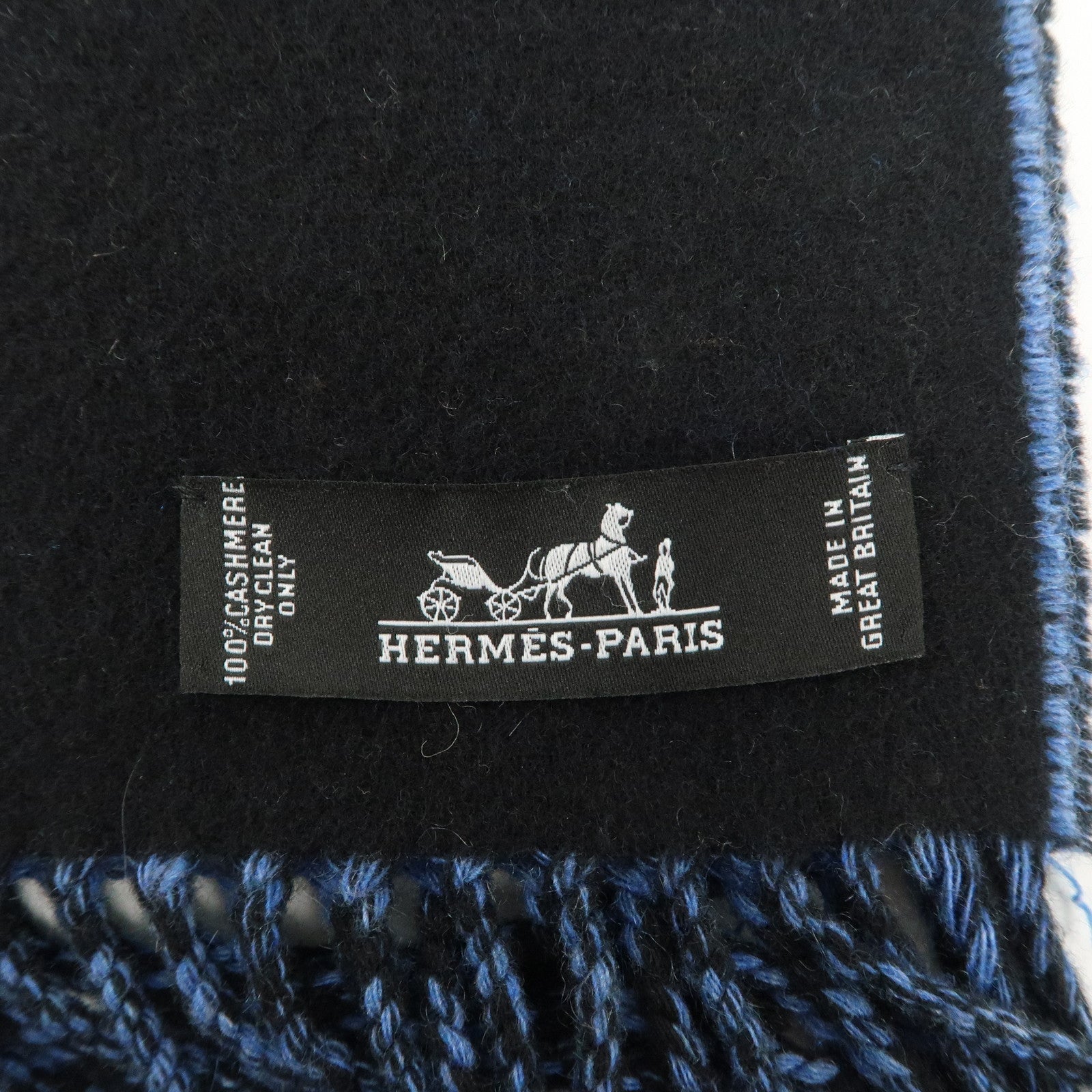 HERMES Cashmere 100% Scarf Blue Black
