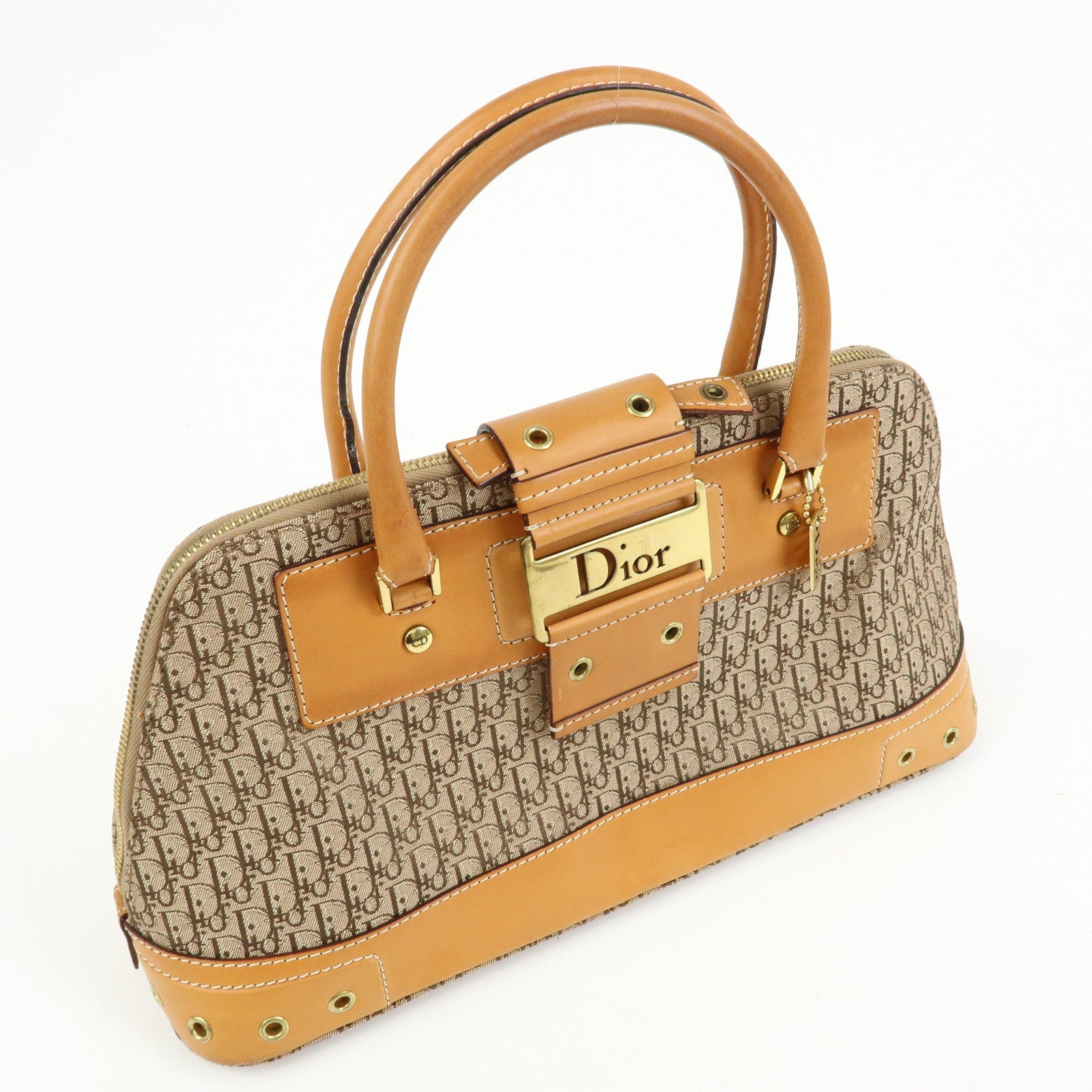 Christian Dior Trotter Street Chic Canvas Leather Hand Bag Camel